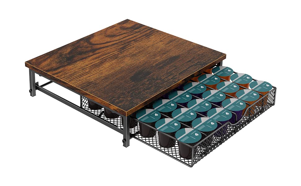 K-Cup Coffee Pod Organizer - 36 Capacity Black Drawer Holder with Sliding Baskets for Keurig Pod Storage | Countertop Coffee Station Accessory for Kitchen & Office