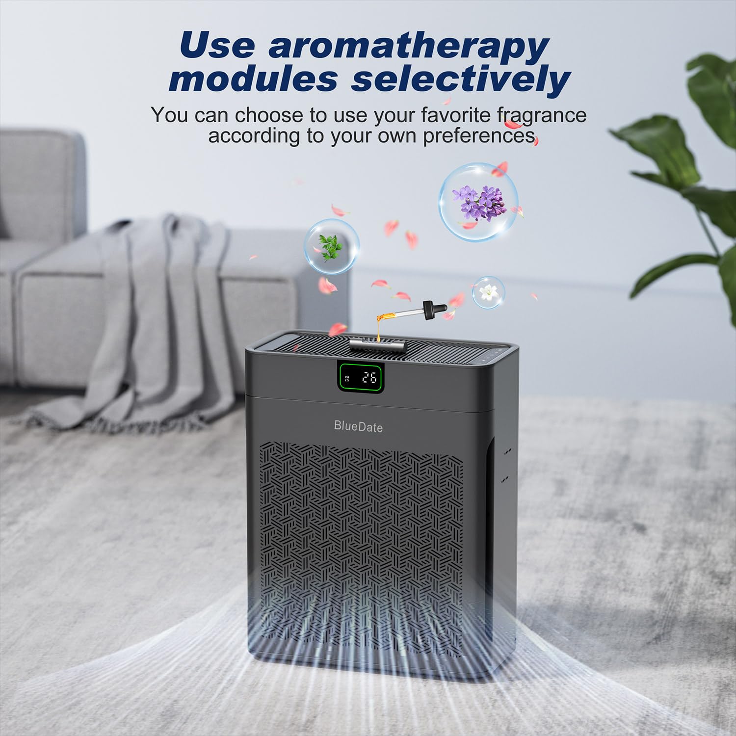HEPA Air Purifier for Large Rooms up to 1100 Sq Ft - PM2.5 Display & Air Quality Sensor, Removes Pet Hair, Dust, Smoke & Odors, 25dB Ultra-Quiet Sleep Mode with Timer & Aromatherapy Function | Perfect for Bedrooms, Living Rooms & Offices