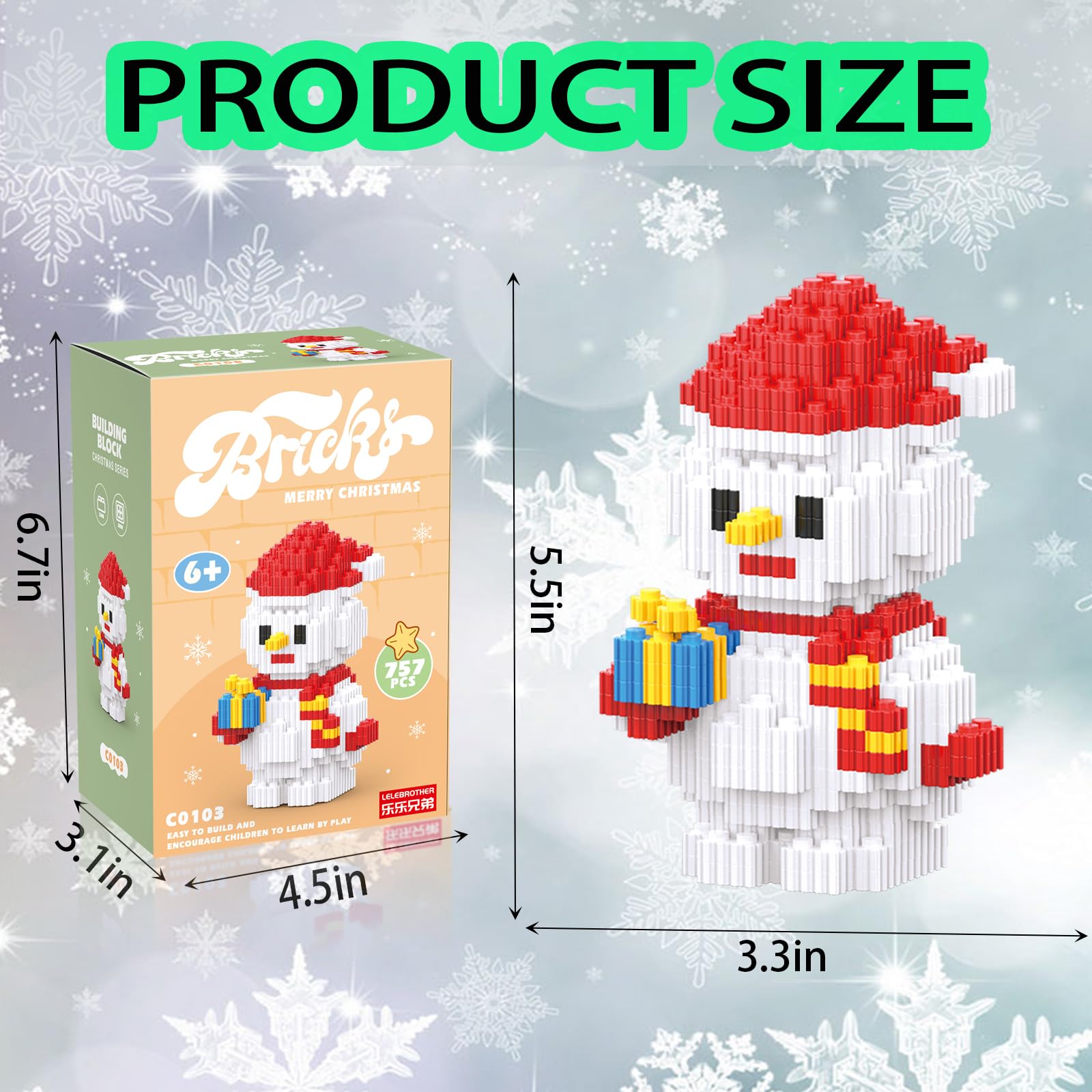 Christmas Snowman Building Blocks - Compatible with Lego & Micro Blocks, Stacking Toys for Kids Ages 6-12 | Holiday, New Year & Birthday Gift for Boys & Girls | Perfect for Christmas Decorations, Creative Play & STEM Learning
