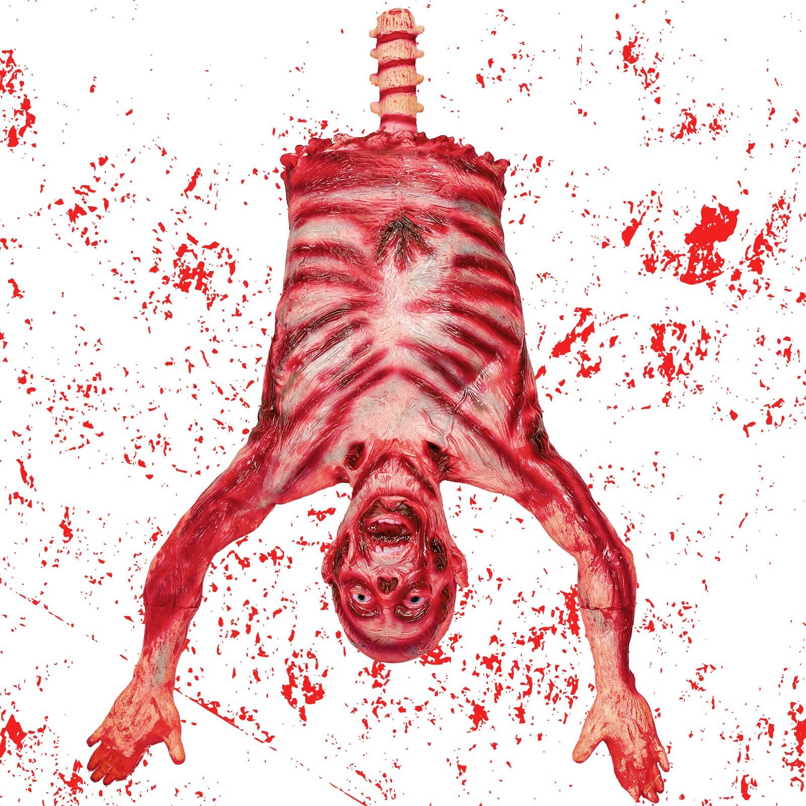 Realistic Halloween Fake Bloody Half Body Hanging Corpse - Skinned Human Skeleton Prop for Haunted Houses, Horror Parties & Scary Decorations - Perfect for Halloween Displays, Haunted Attractions & Themed Events