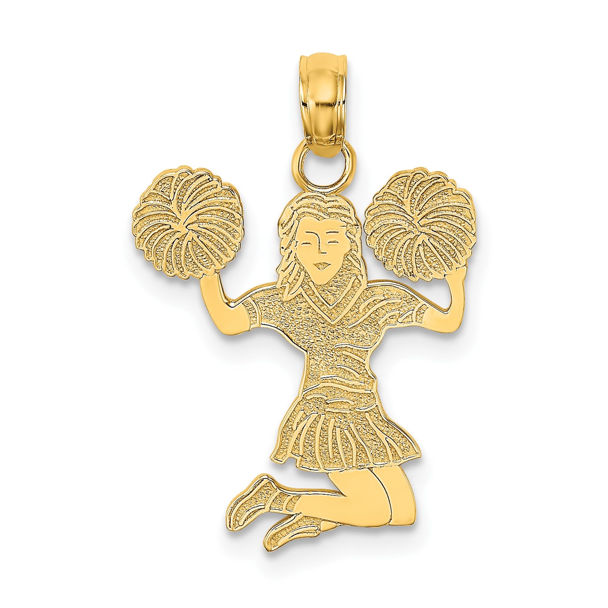 14K Solid Yellow Gold Cheerleader Pom Poms Necklace - Sports Charm Pendant for Cheerleading Enthusiasts - Perfect for Games, Competitions & Team Spirit Gifts