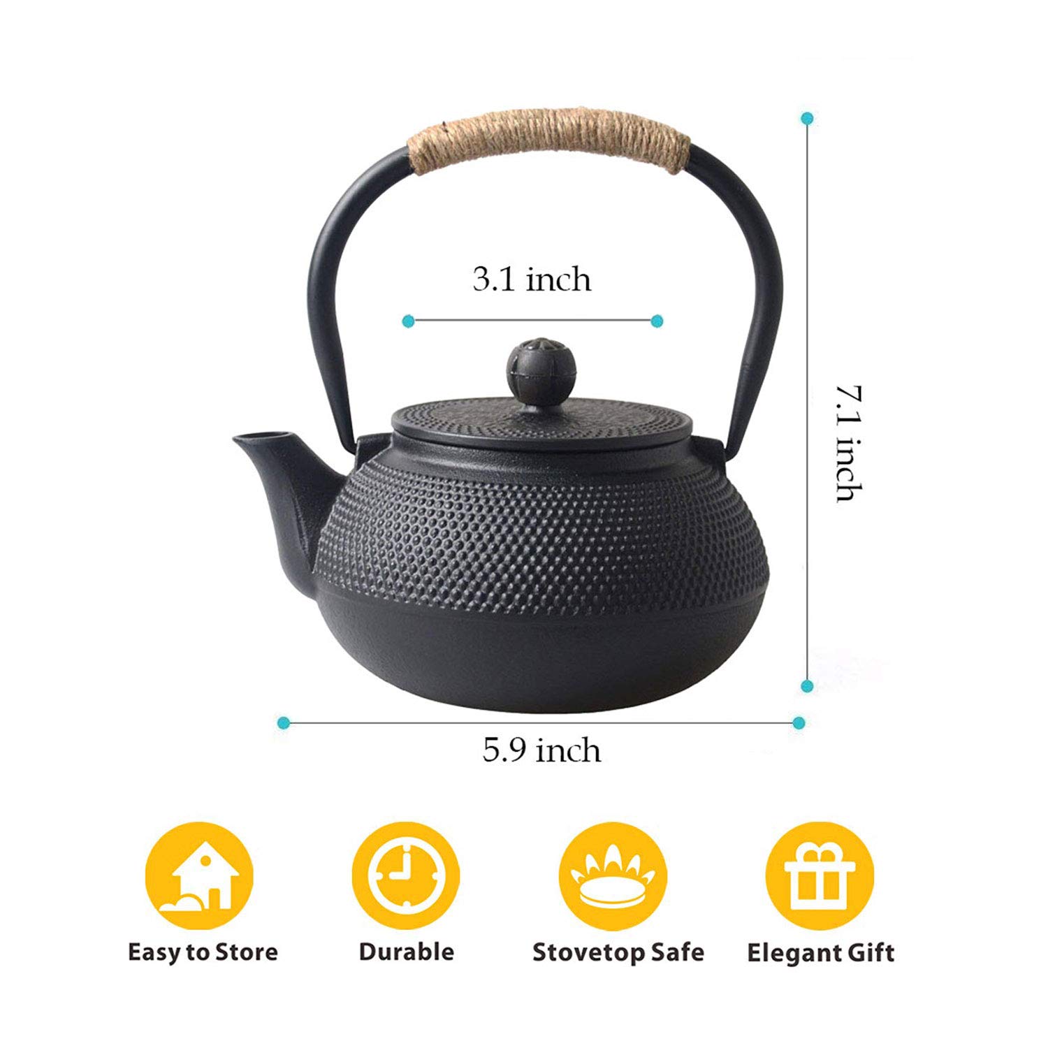 Premium Cast Iron Teapot with Stainless Steel Infuser - 800ml/27oz Japanese Style Iron Tea Kettle for Loose Leaf Tea & Tea Bags - Stovetop Safe for Gas/Electric - Perfect for Home, Office & Tea Ceremonies