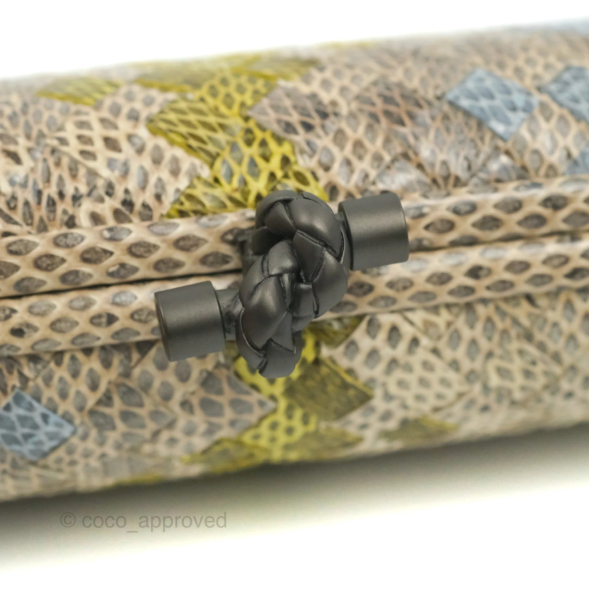 Bottega Veneta Ayers Intreccio Stretch Knot Clutch Python Leather Handbag - Luxury Designer Clutch for Evening Parties & Special Occasions