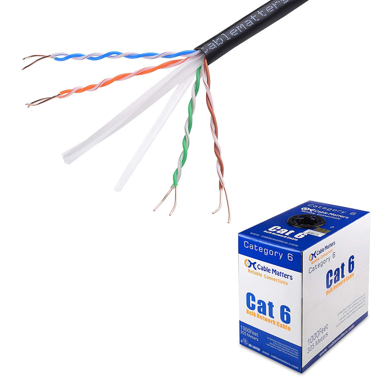 UL Listed Cat 6 Ethernet Cable 1000ft - 23AWG Bare Copper, 10Gbps Speed, CM Rated, Solid UTP Bulk Network Cable (Black) - Perfect for Home Office Networking, Server Rooms & In-Wall Installations