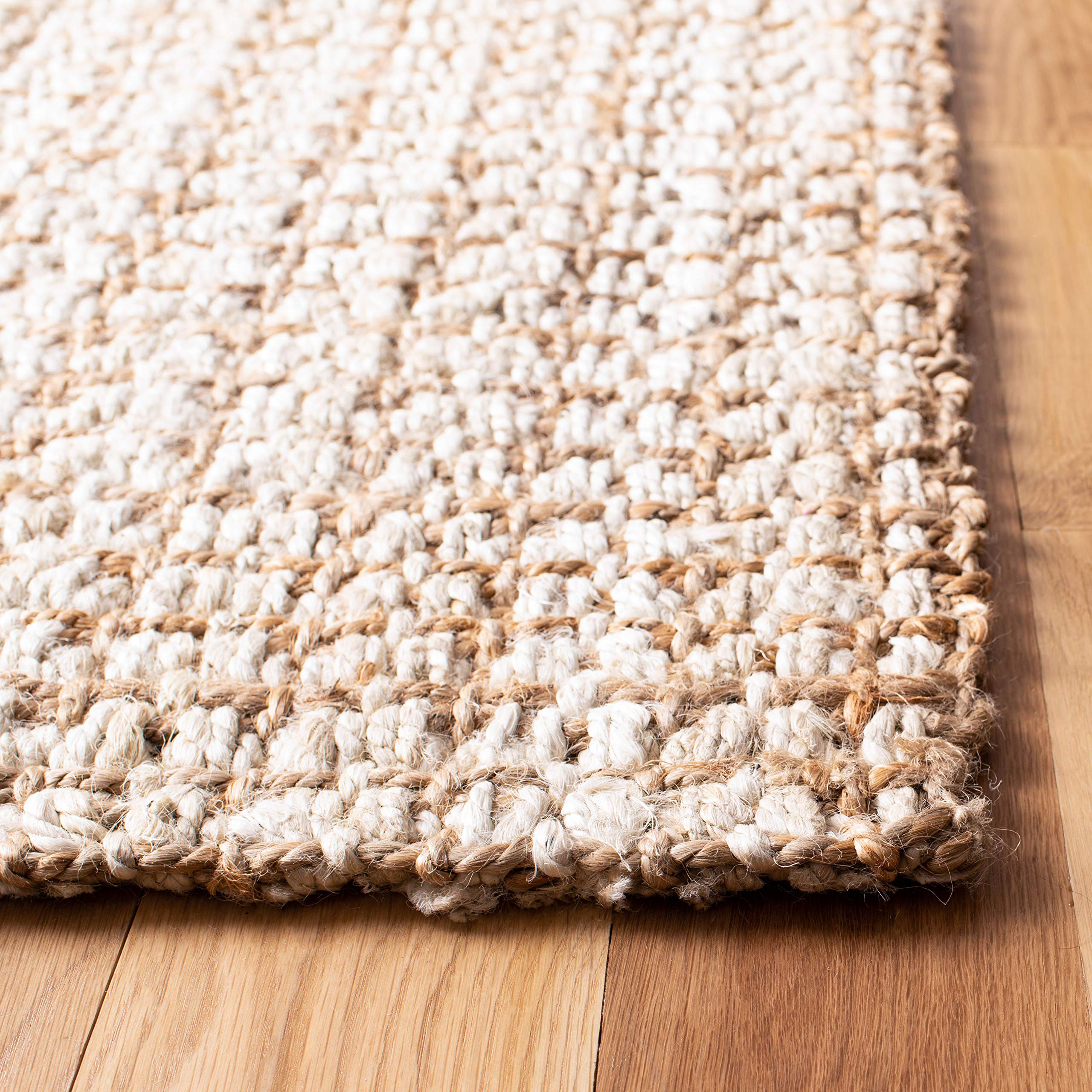 SAFAVIEH Handmade Jute Area Rug 5' x 8' - Natural Fiber Farmhouse Rug in Ivory & Light Brown, Non-Slip Braided Floor Mat for High Traffic Living Room, Bedroom, Dining Room | Rustic Home Decor & Cozy Interior Design (NF186B)