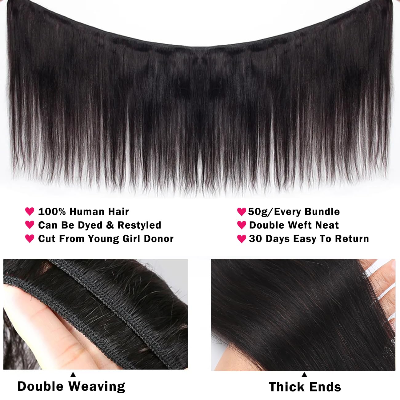 100% Unprocessed Brazilian Virgin Human Hair Bundles - Straight 4 Bundles (22/24/26/28 Inch) Double Weft Weave, 70g/Bundle, Natural Color - Perfect for Sew-In Weaves, Clip-In Extensions & Everyday Styling