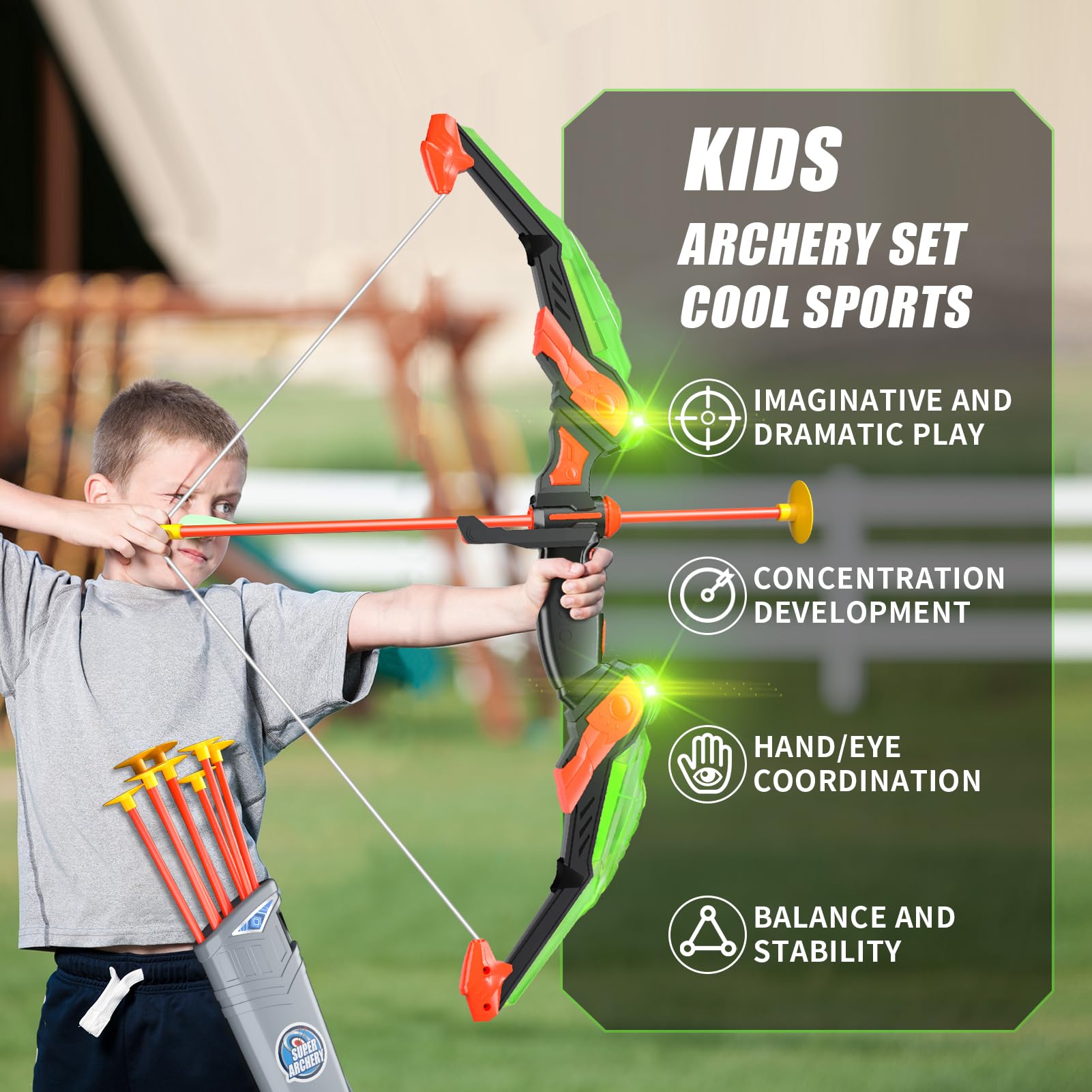 Bennol Kids Bow and Arrow Set - Safe Archery Toy for Boys & Girls Ages 4-12 - Outdoor & Indoor Play - Perfect for Birthday Gifts, Backyard Games, and Camping Adventures