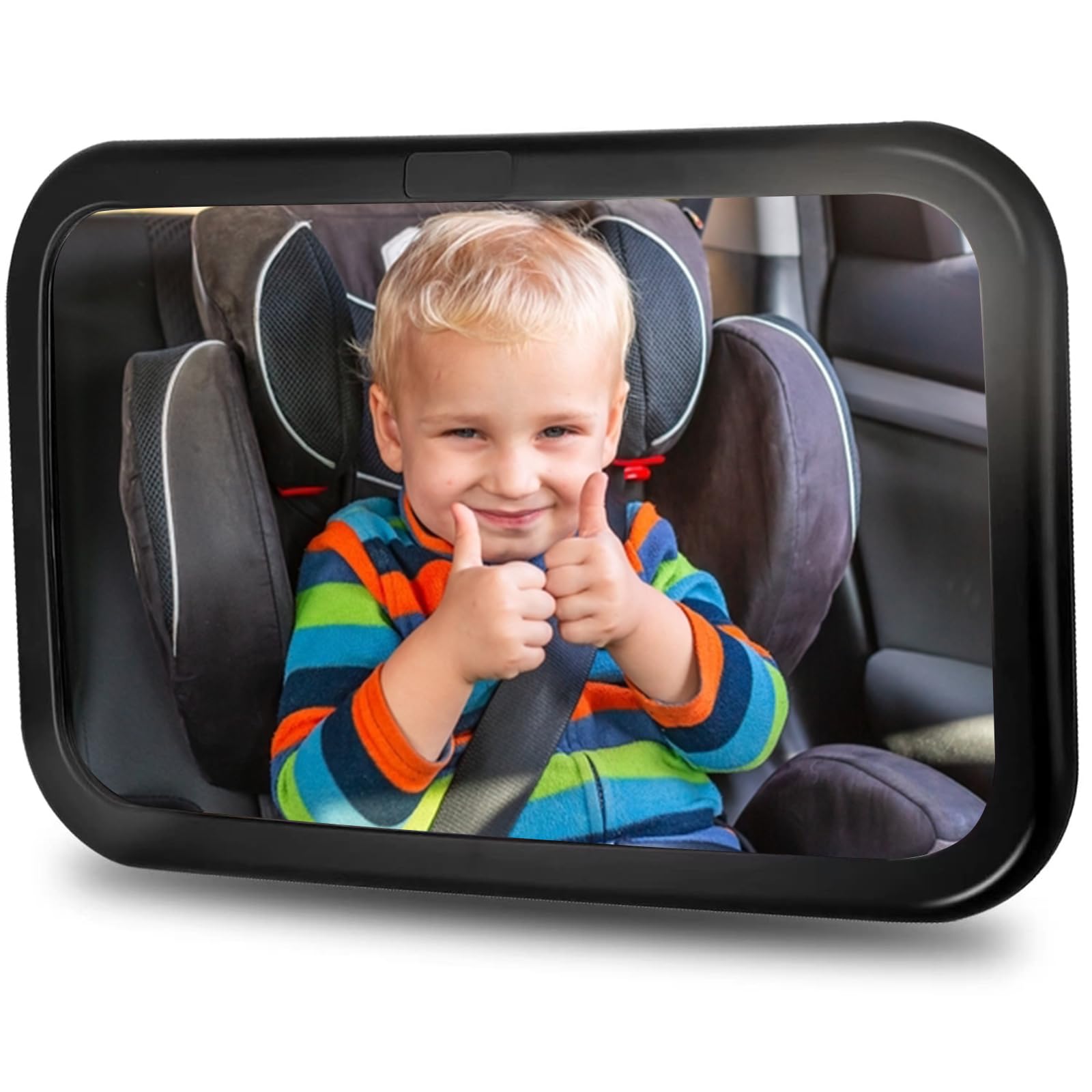 Extra Large Baby Car Mirror – Shatterproof Safety Car Seat Mirror for Rear Facing Infants | Wide View Adjustable 360° Acrylic Backseat Mirror | Secure & Fully Assembled Black Mirror for Safe Driving with Baby | Perfect for Road Trips & Daily Commutes