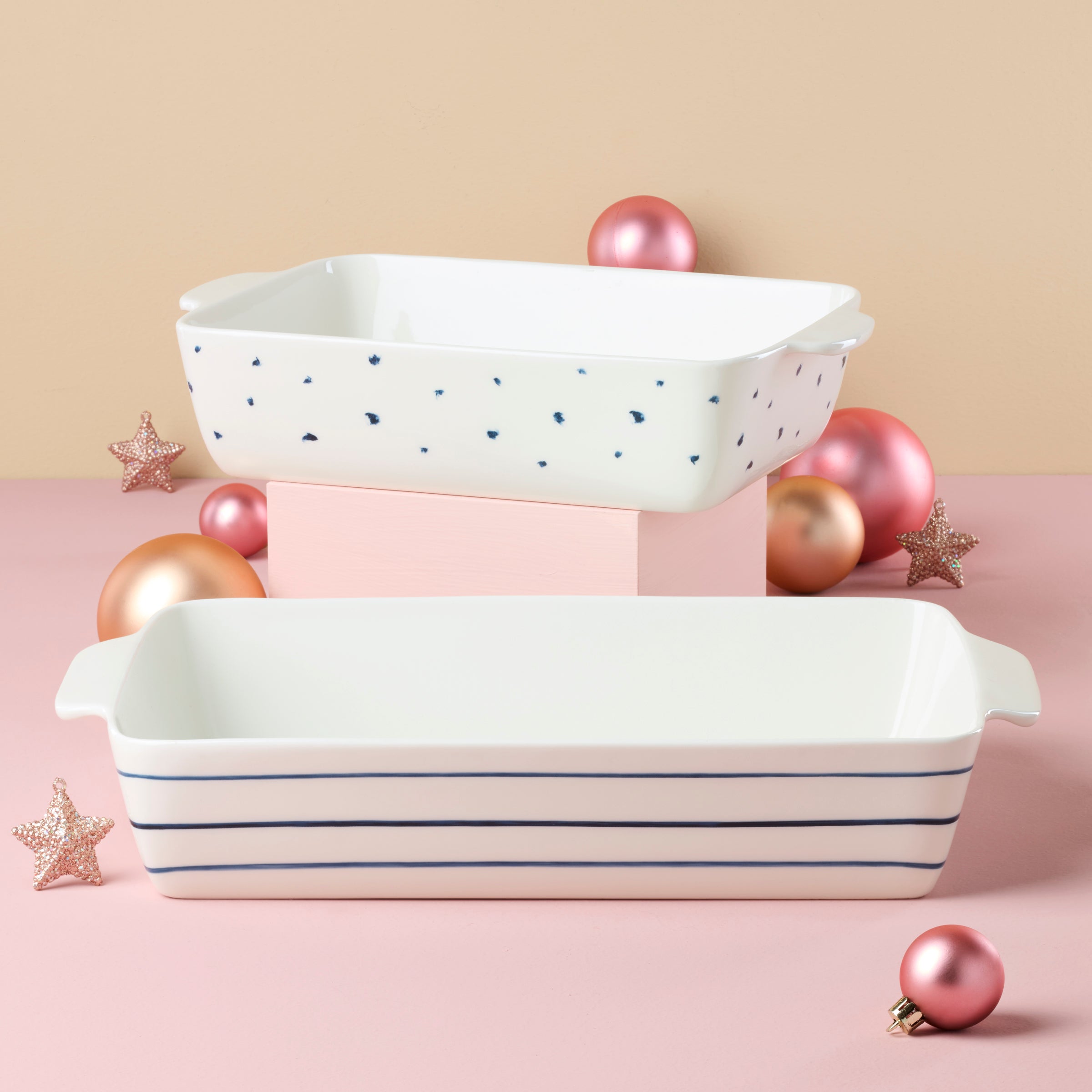 Blue Bay 2-Piece Rectangular Baking Dish Set - Oven Safe Ceramic Bakeware for Casseroles, Lasagna & Desserts - Perfect for Family Dinners & Holiday Cooking
