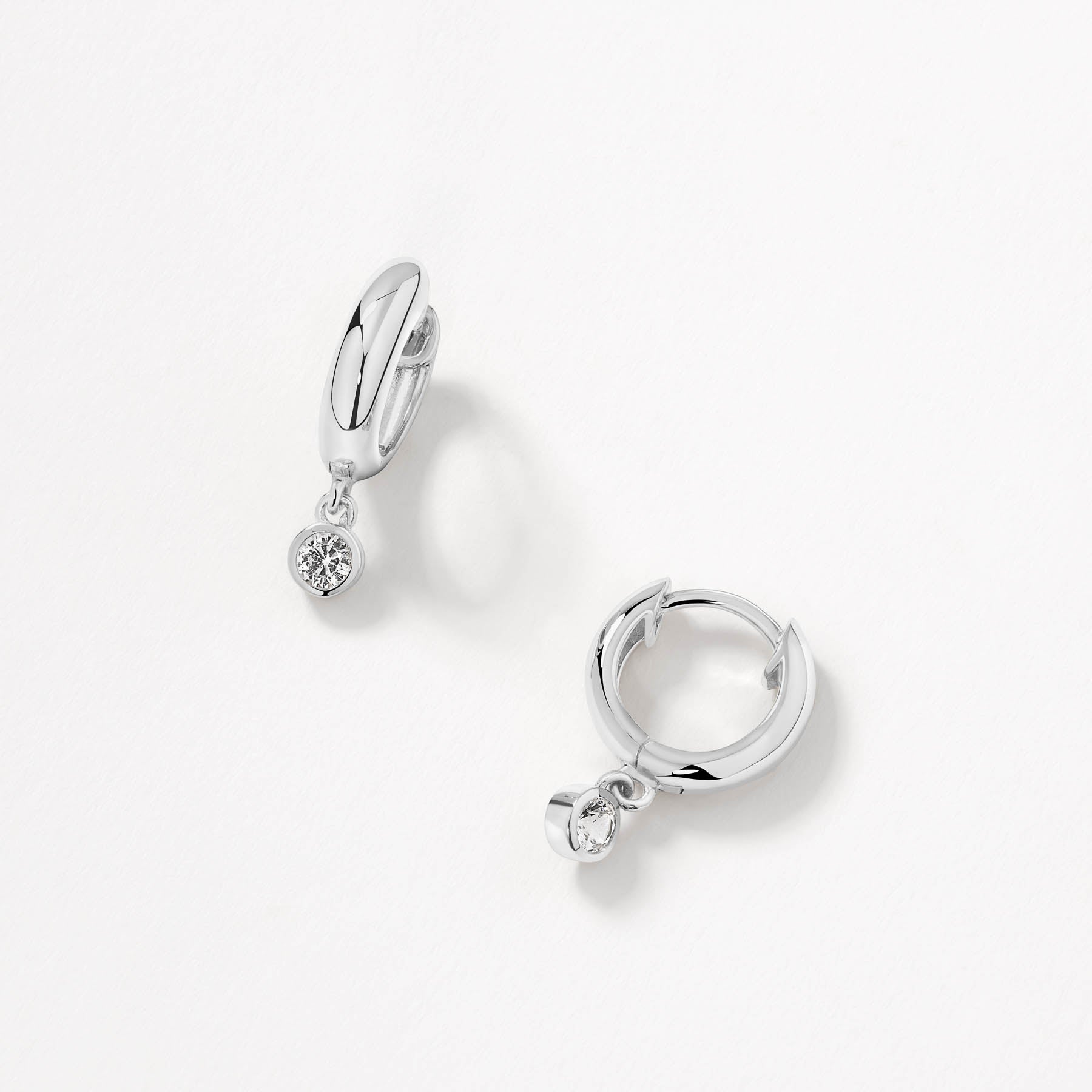 White Topaz Round Drop Charm Huggie Earrings in Sterling Silver - Perfect for Weddings, Parties & Everyday Elegance