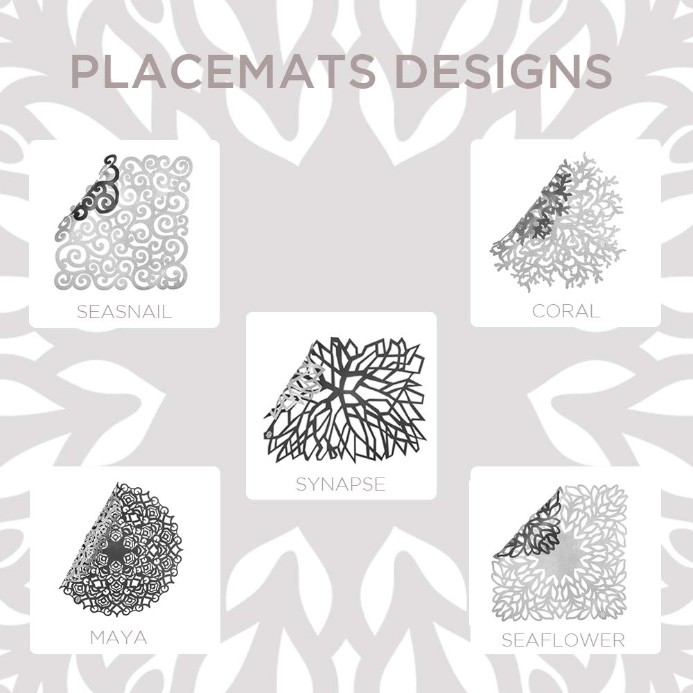 Mijal Gleiser Double Sided Placemats Set of 4 - Laser Cut Heat Resistant Non Slip Stain Resistant Table Mats - Sea Snail Collection Pewter-Rose - Perfect for Dining Table, Kitchen, Party & Home Decor