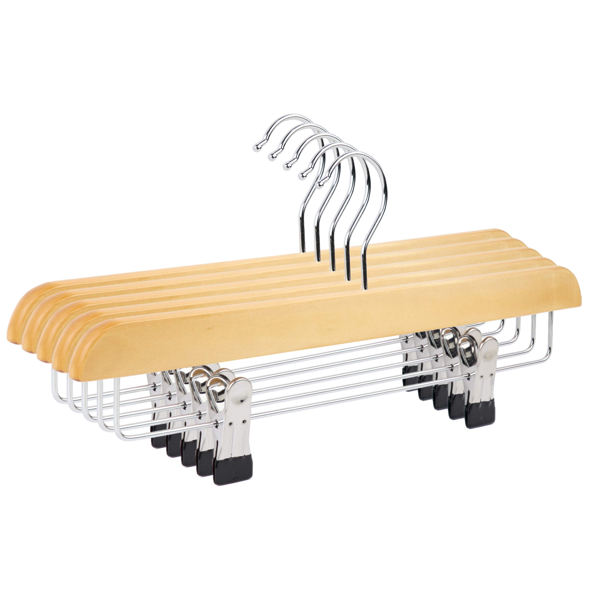 Natural Wooden Coat Hangers with Clips & Trouser Bar - 10 Pack for Pants, Skirts & Dresses | Choose Color & Quantity | Perfect for Closet Organization & Retail Display by The Hanger Store