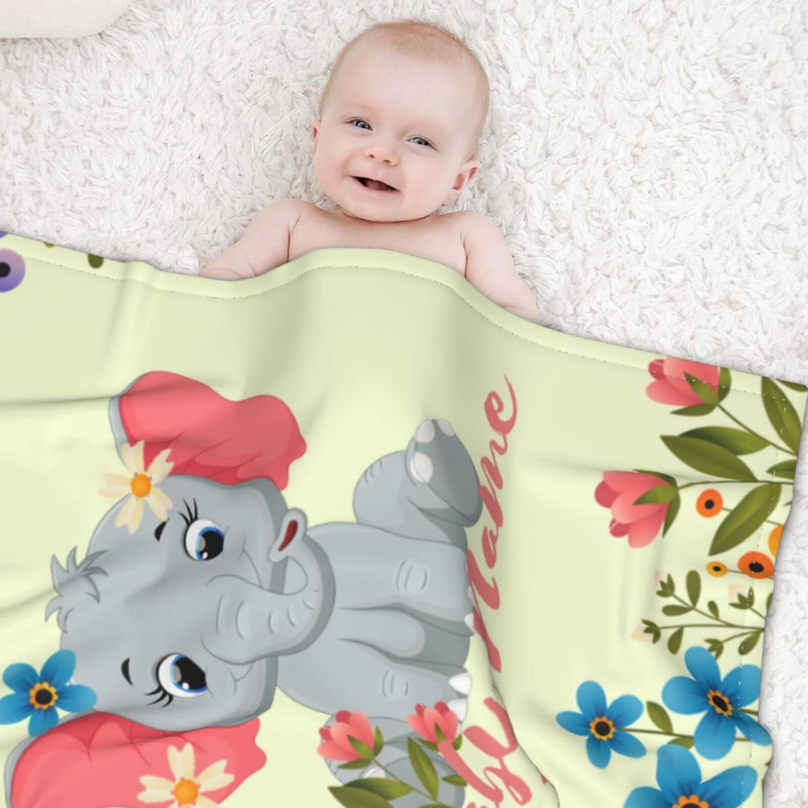 Personalized Elephant Baby Blankets - Custom Name Blanket for Boys & Girls | Soft Nursery Blanket for Baby Shower Gift, Newborn Photo Props & Cozy Swaddle