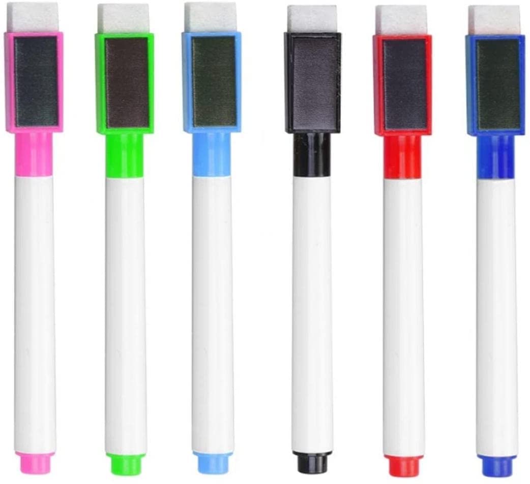 U-K Fashion Magnetic Dry Erase Markers with Eraser - 6 Pack Whiteboard Pens for Office, School, Home & Classroom - Perfect for Presentations, Teaching & Daily Planning