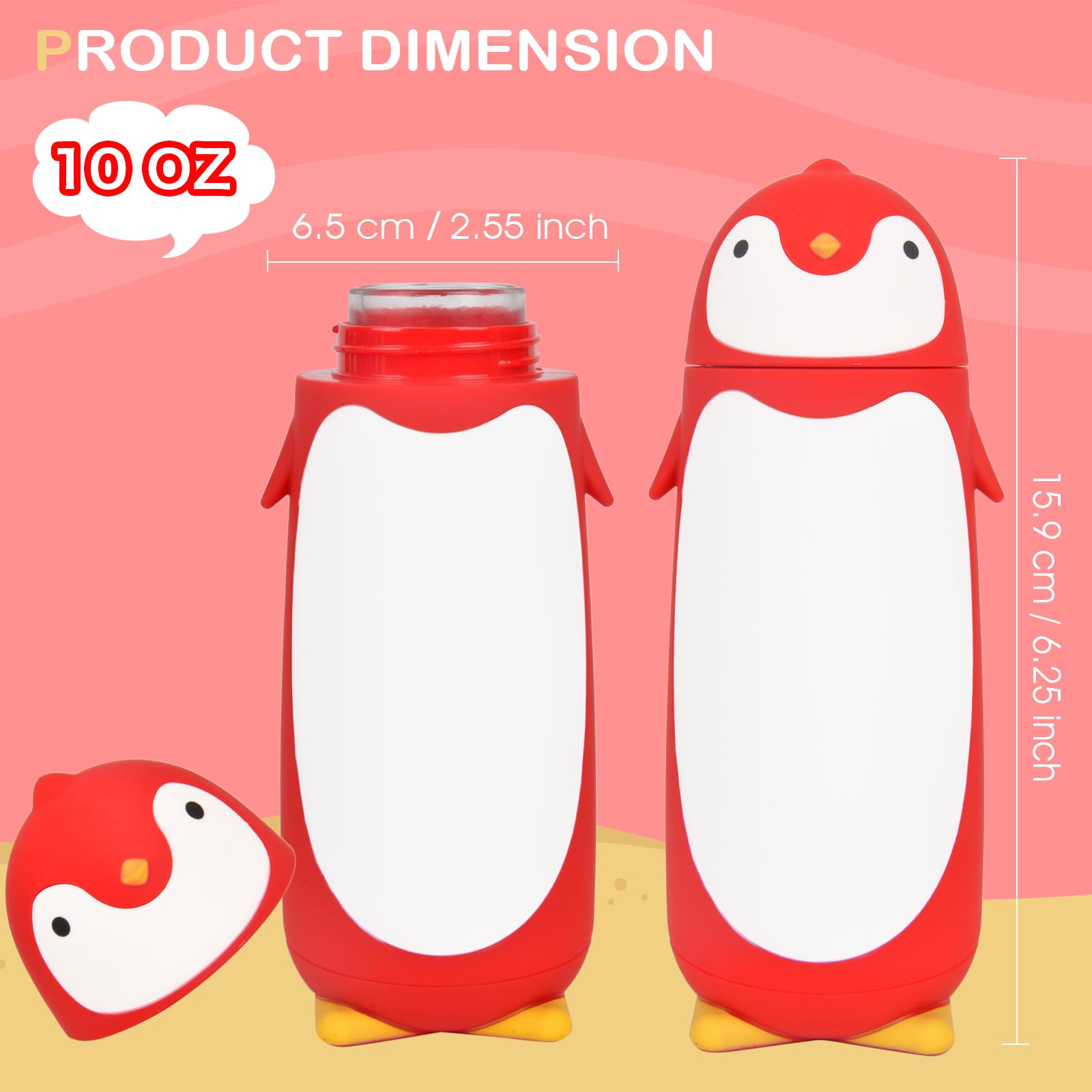 **Penguin Glass Water Tumbler - Insulated Double Wall Stainless Steel Travel Mug for Kids & Students, 9.6oz, Red - Perfect for School, Office, Gym & Outdoor Activities**