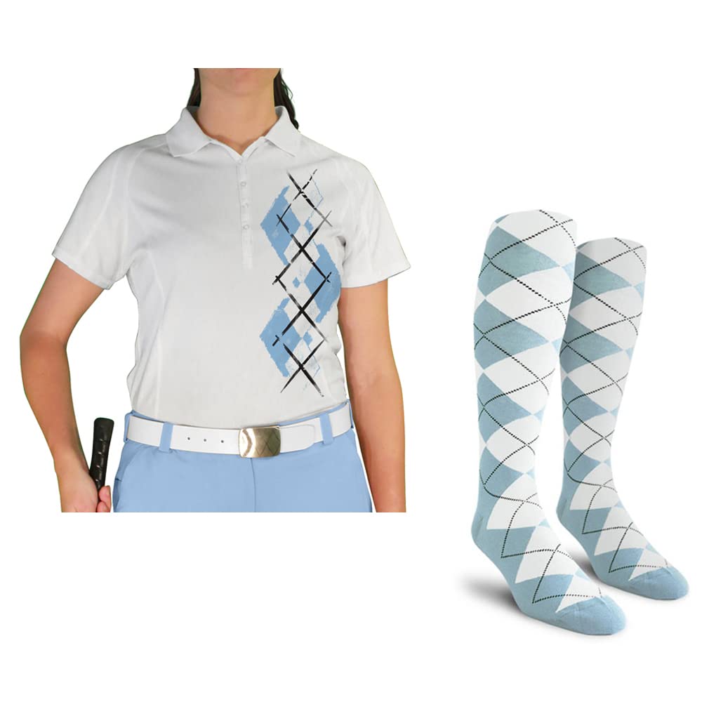 Dry Fit Short Sleeve Graphic Golf Polo Shirt with Socks for Women - Breathable Moisture Wicking Performance Top & Comfortable Socks Set - Perfect for Golf, Tennis, and Casual Summer Outfits (Argyle Paradise, AA-ZZ)