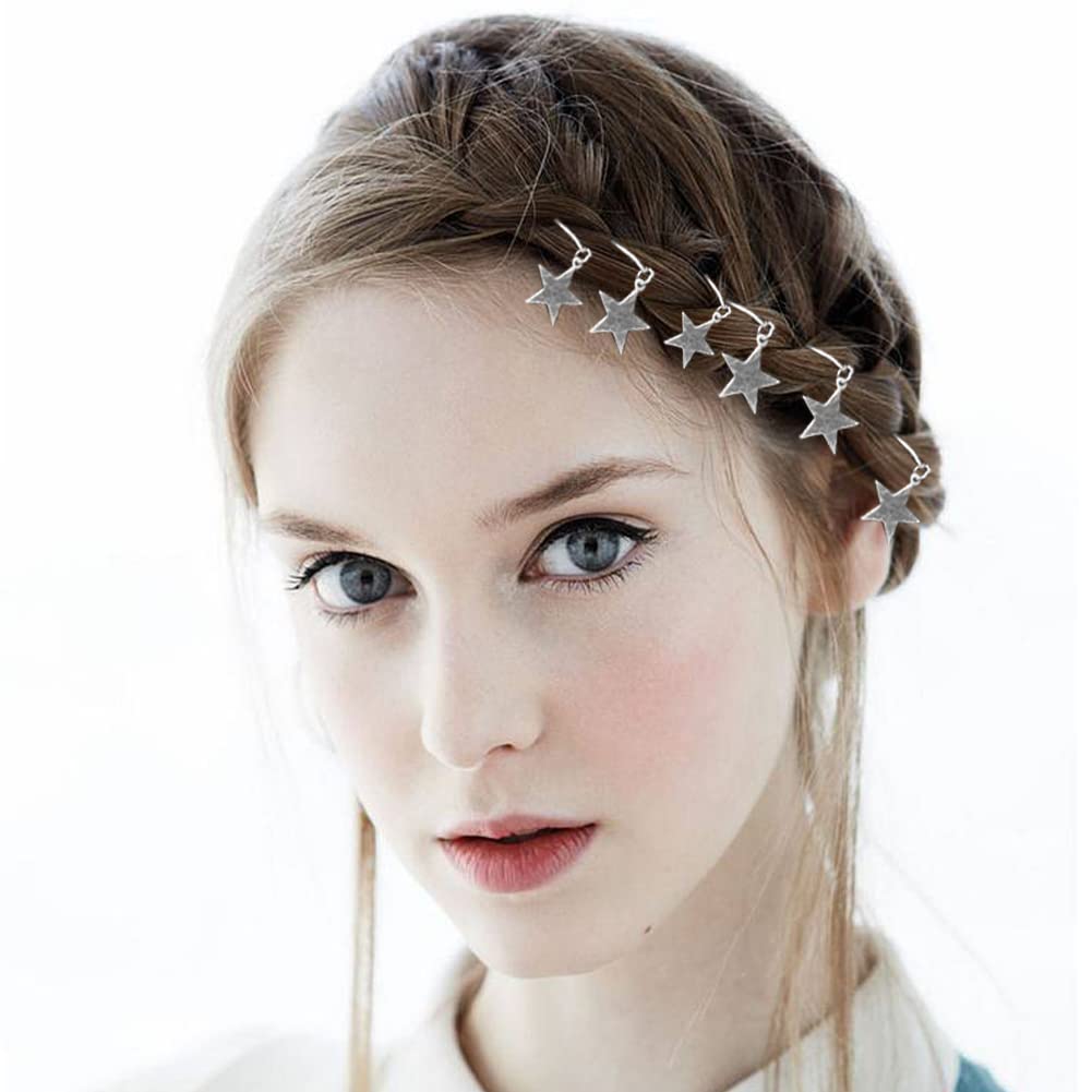 20 Pack Silver Star Hair Clips - Braid Jewelry Hair Charms & Rings for Women - Hair Accessories for Braids & Dreadlocks - Perfect for Parties, Weddings & Everyday Styling