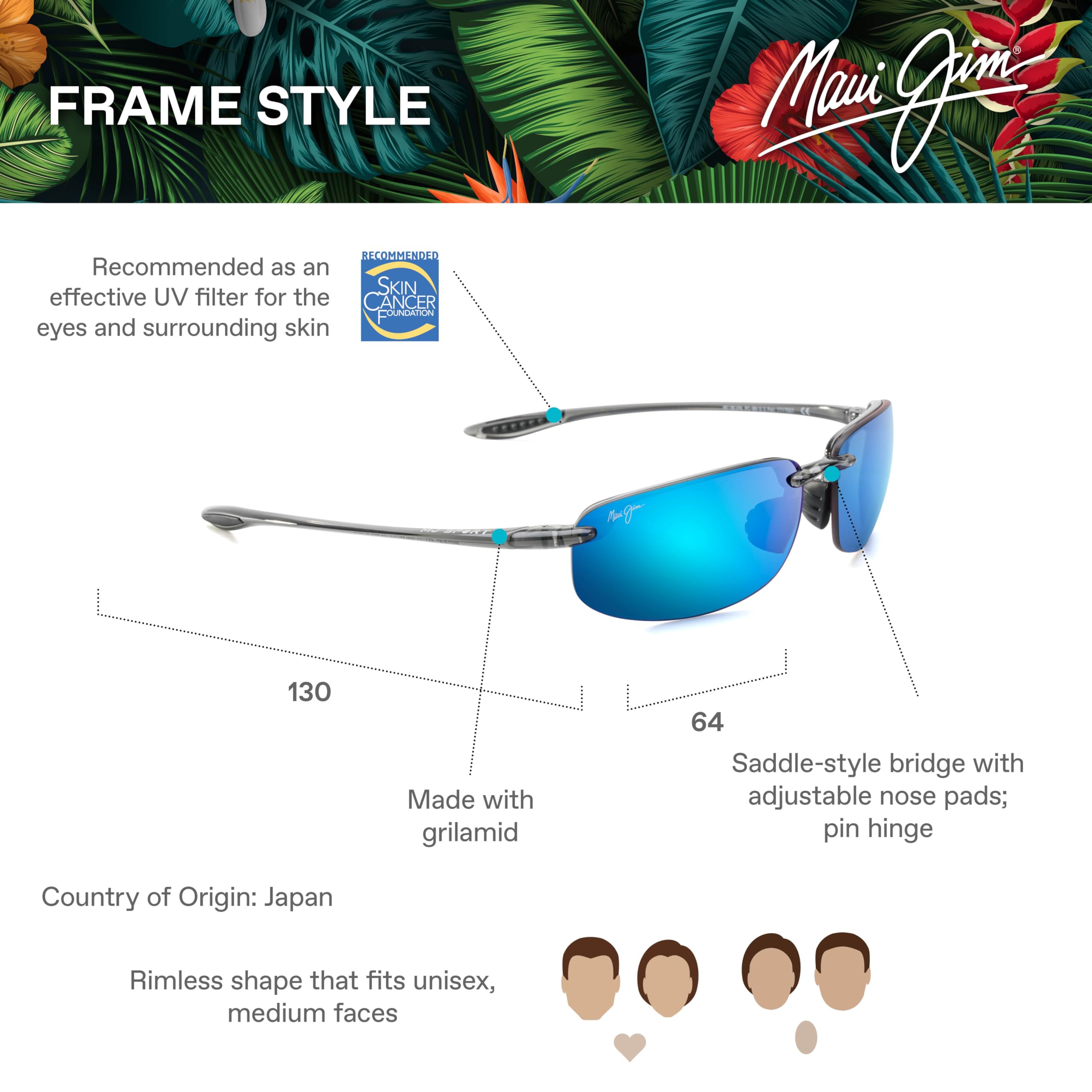 Maui Jim Ho'okipa Sport Sunglasses for Men & Women - Polarized UV Protection - Lightweight & Durable for Running, Cycling, Fishing & Outdoor Activities