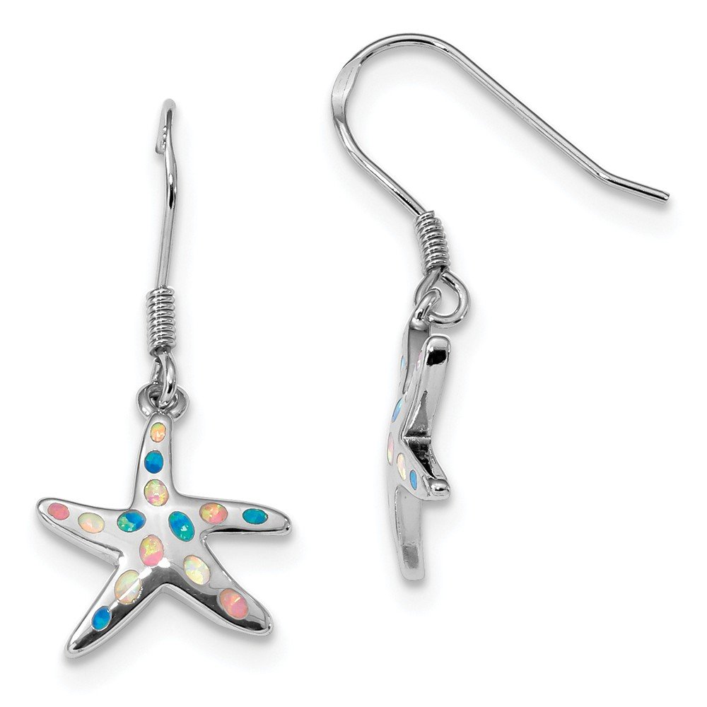 Sterling Silver Rhodium-Plated Pink & Blue Created Opal Starfish Earrings – Dainty Beach Jewelry for Summer Outfits & Boho Fashion