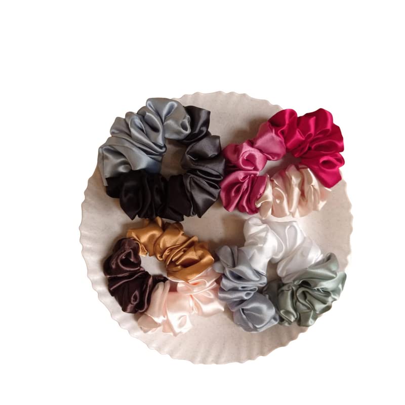 Aaro's Tricolor Scrunchies for Women - Soft Elastic Hair Bands, Pack of 4 (Black, White, Red) - Perfect for Workouts, Office, and Everyday Styling