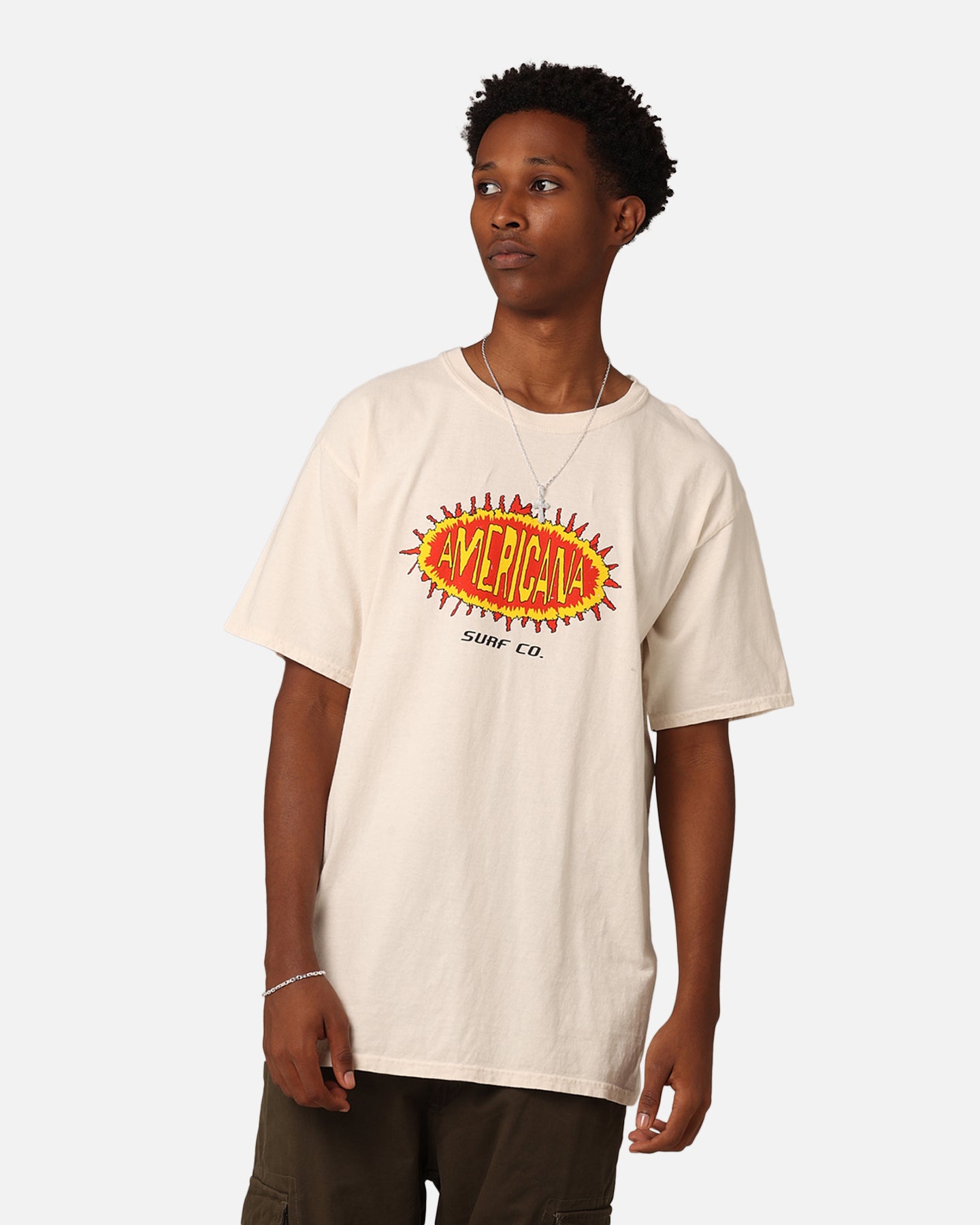 American Thrift Americana Surf Co. T-Shirt Off White - Vintage Style Surf Tee for Men & Women - Perfect for Beach, Summer & Casual Wear