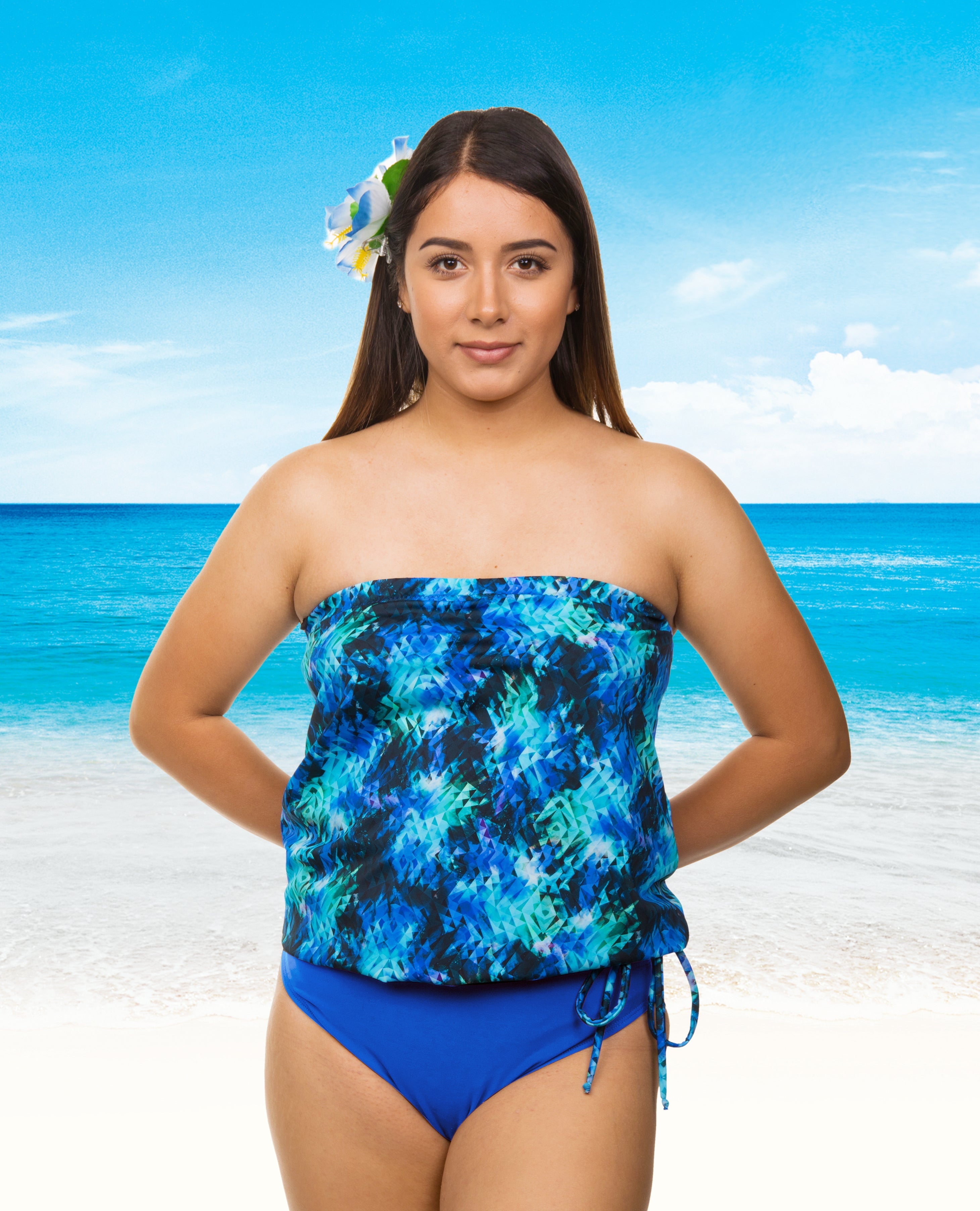 Stylish Women's Bandeau Blouson Top with Jazzy Jewel Embellishments - Perfect for Summer Beach Parties & Night Out
