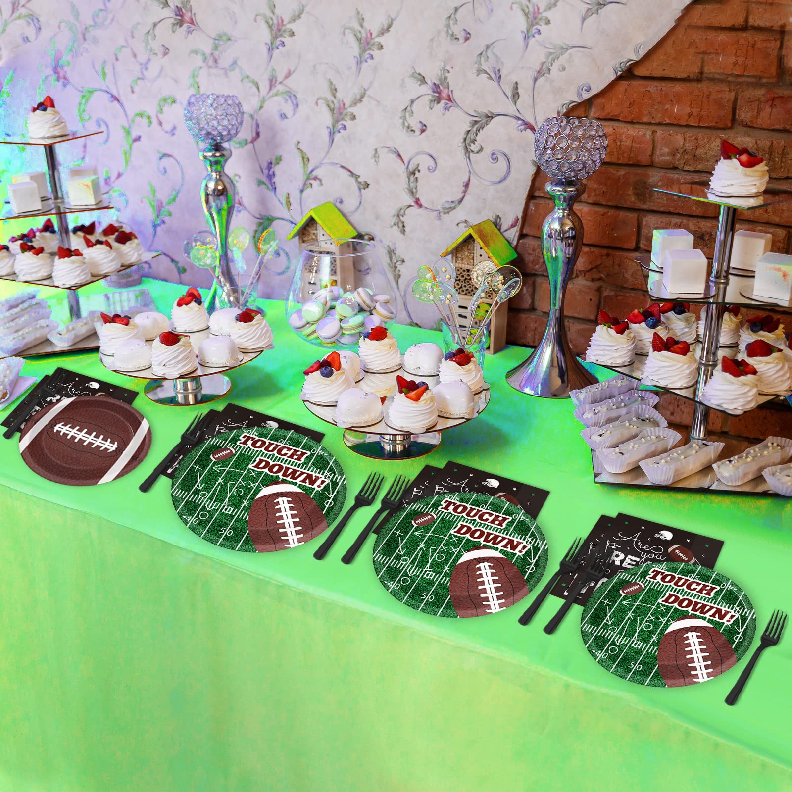 96-Piece Football Party Tableware Set - 24 Guest Touchdown-Themed Plates, Napkins & Forks - Perfect for Football Birthday Decorations, Game Day Parties & Sports-Themed Dessert Tables