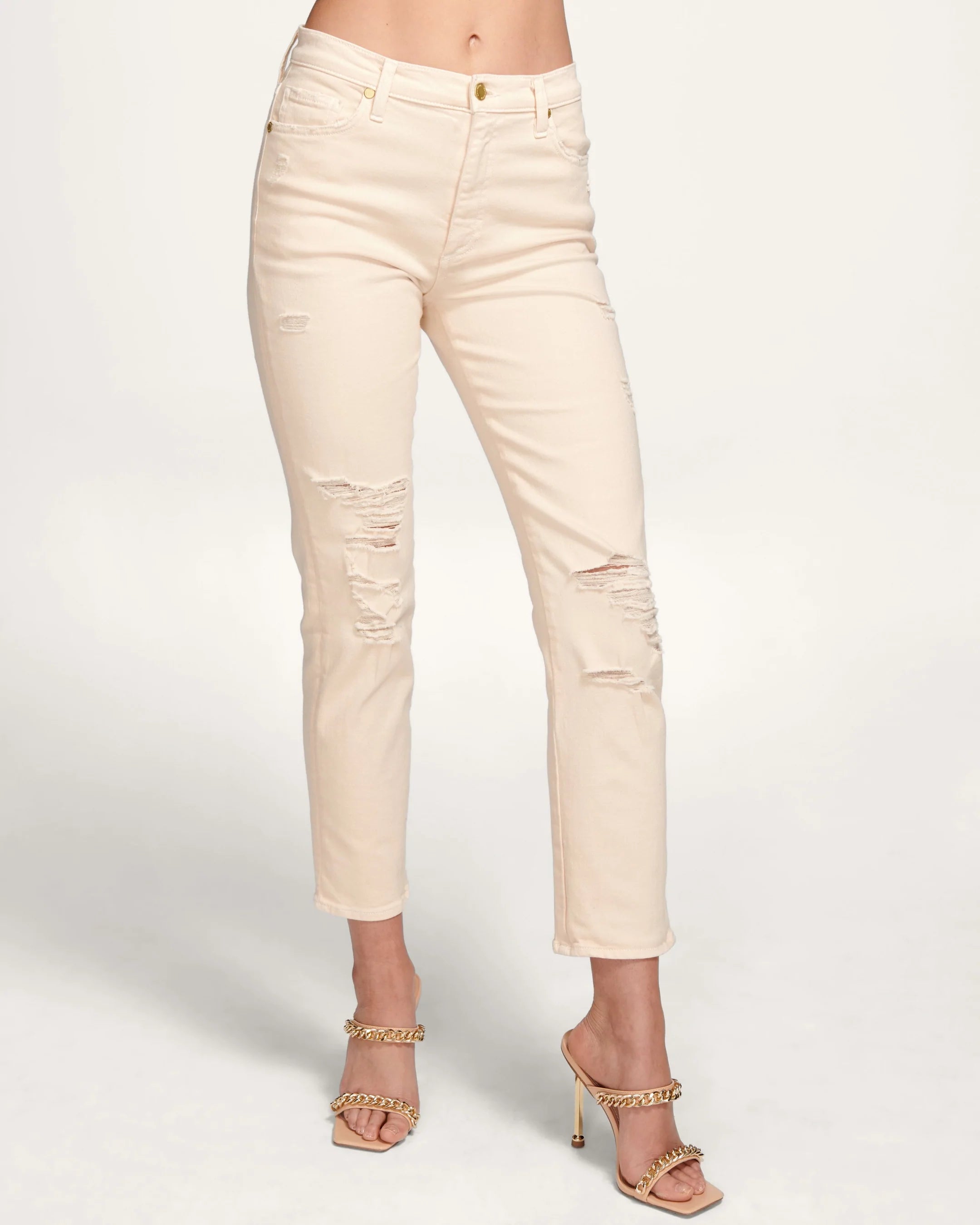 Adriana High Waisted Ripped Jeans for Women - Distressed Denim Pants with Linen Blend - Perfect for Casual Outfits, Street Style & Everyday Wear