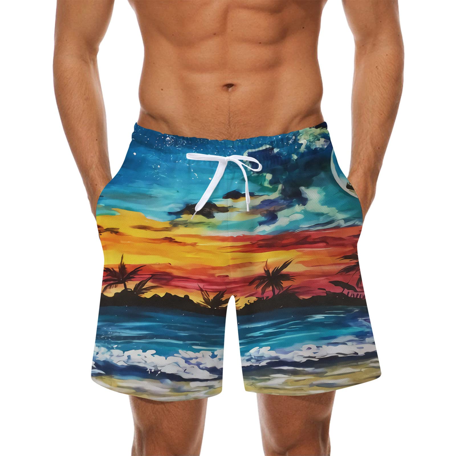 Men's Summer Fashion Casual Breathable Mesh Printed Beach Shorts - Swimsuits for Men, Perfect for Swimming, Surfing, and Vacation Travel