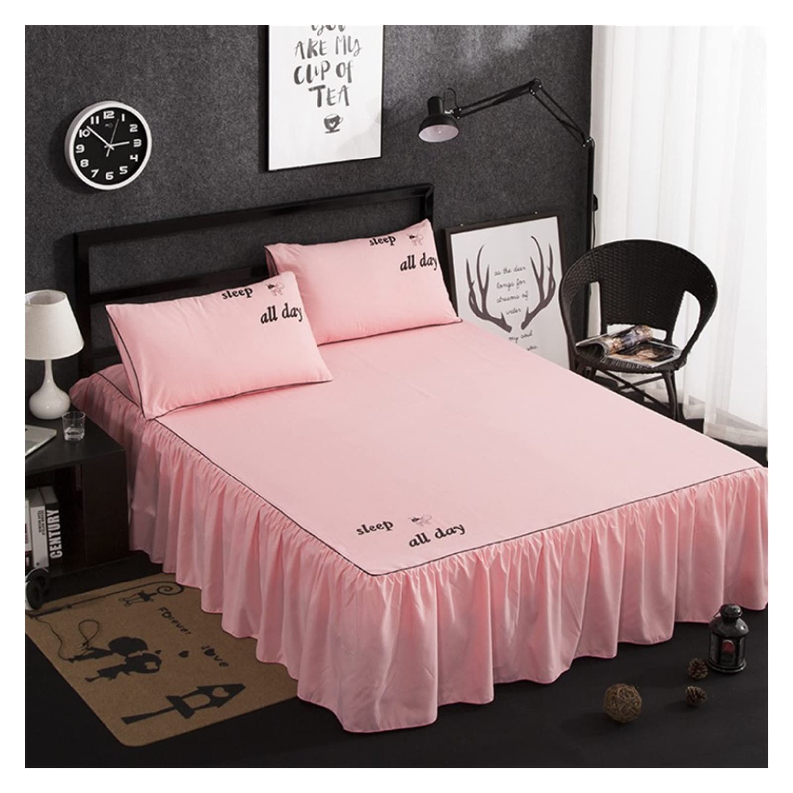 Hotel Bed Skirt & Bedspread Set - 150x200cm Luxury Bed Cover with Elastic Edges for Mattress - Perfect for Hotels, Guest Rooms & Home Bedding (Color: A)