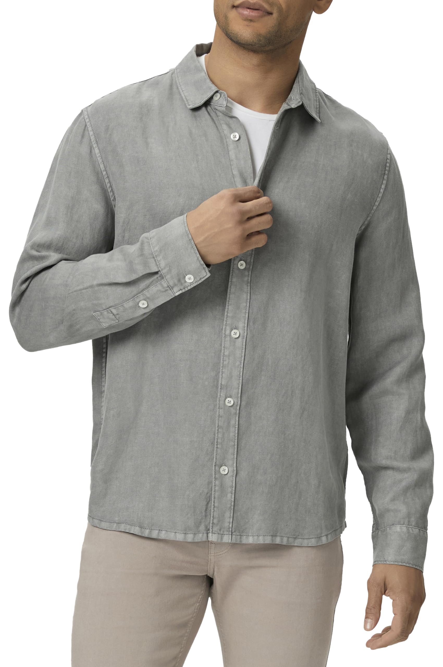 PAIGE Men's Peters Linen Blend Button Up Shirt - Casual Slim Fit Long Sleeve Dress Shirt for Office, Wedding & Business Meetings | Breathable & Comfortable Summer Wear