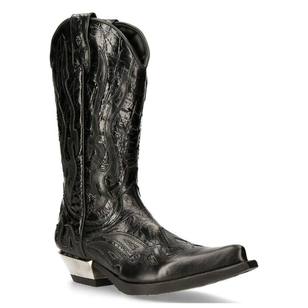 New Rock 7921 Men's Flame Western Cowboy Boots - Genuine Leather, Comfortable & Stylish for Country Music Festivals, Rodeos & Western Fashion