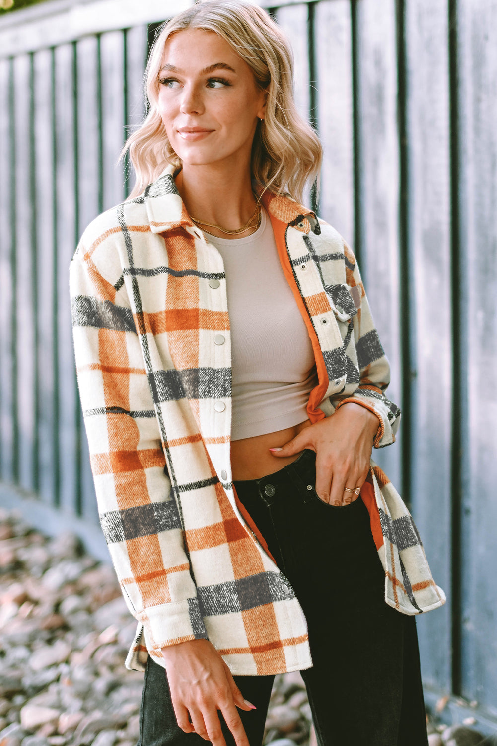 Plaid Snap Down Collared Shacket for Men & Women - Cozy Fleece-Lined Winter Jacket with Button Closure - Perfect for Outdoor Activities, Casual Wear & Layering in Cold Weather