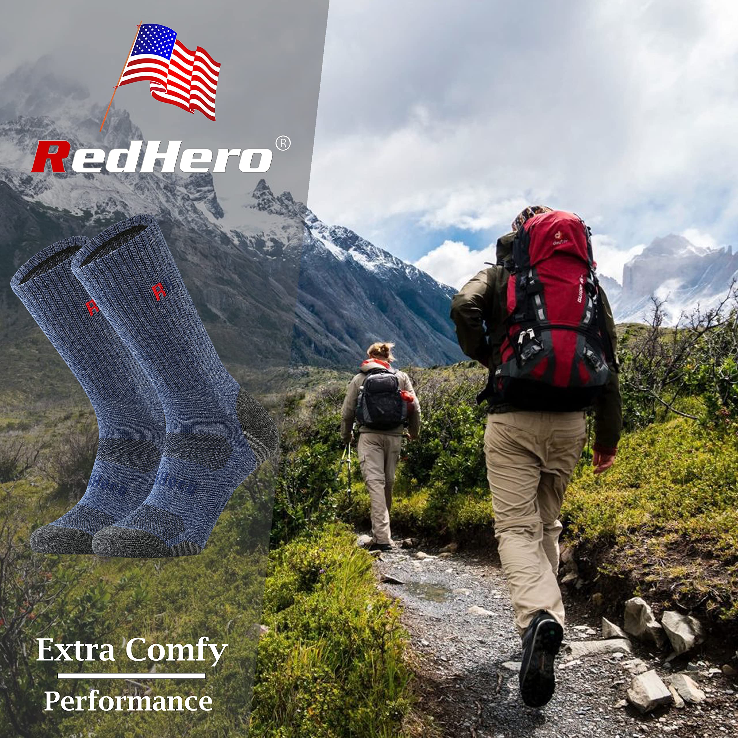 Premium Men's Merino Wool Hiking Socks - Thermal Cushion Crew Socks for Trekking & Outdoor Adventures - Moisture Wicking, Odor Resistant & Ultra Soft - Perfect for Camping, Backpacking & Cold Weather Activities
