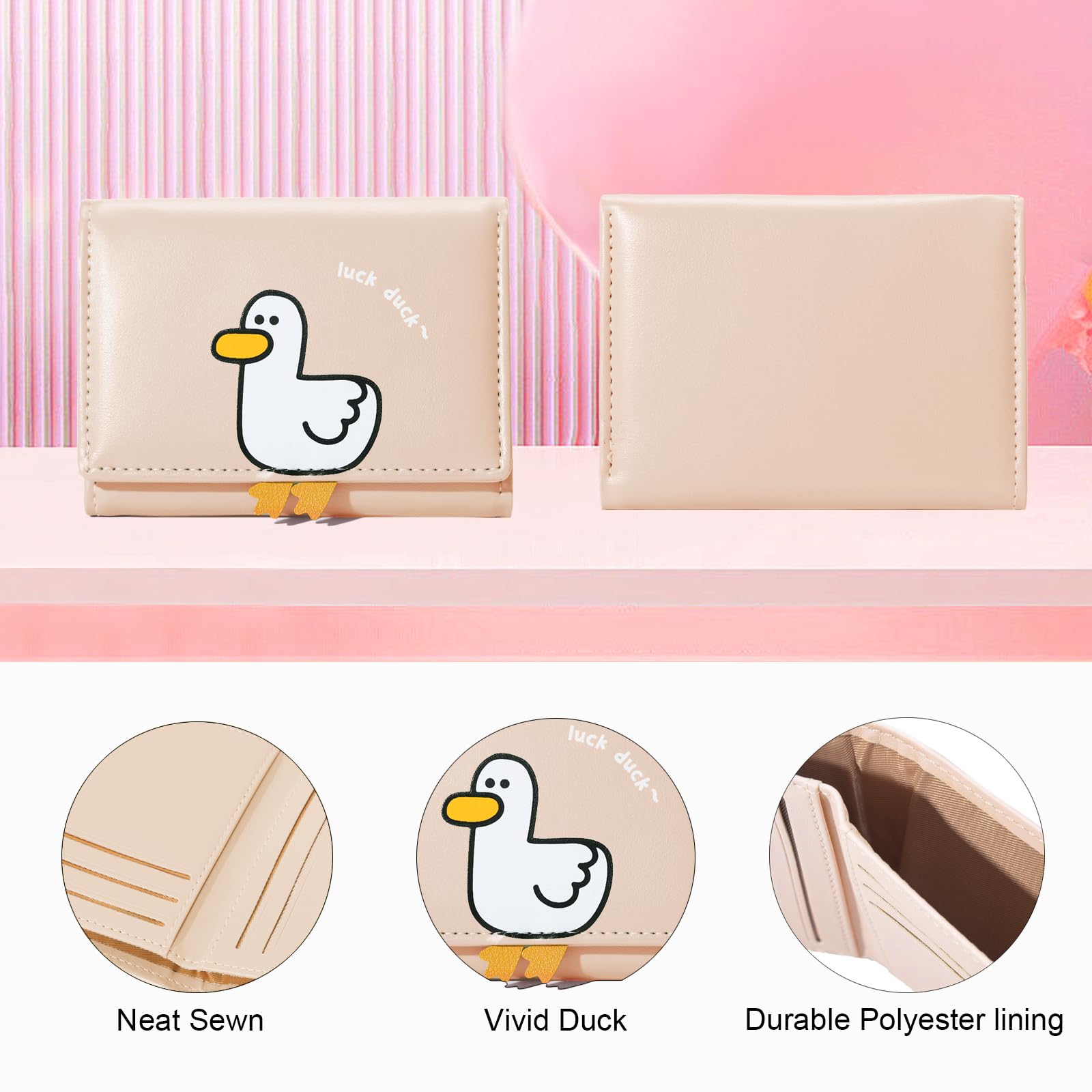Sunwel Fashion Girls Cute 3D Duck Mini Folding Wallet - Small Slim RFID Blocking Wallet with ID Window & Card Slots for Women | Perfect for Everyday Use, Travel, and School