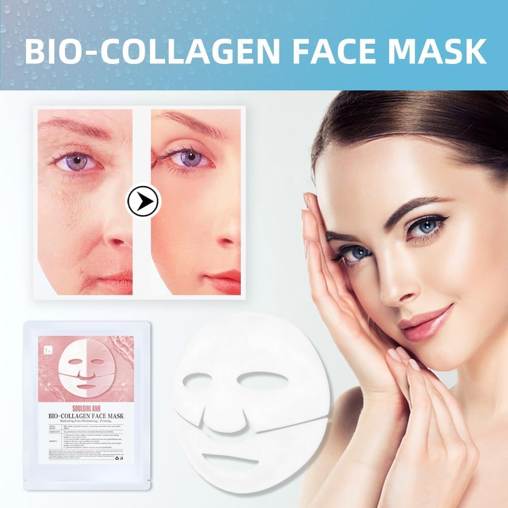 Bio-Collagen Deep Hydrating Overnight Hydrogel Face Mask - Pore Minimizing, Firming & Moisturizing with Low Molecular Weight (1 Piece) - Perfect for Nighttime Skincare Routine & Spa Treatment