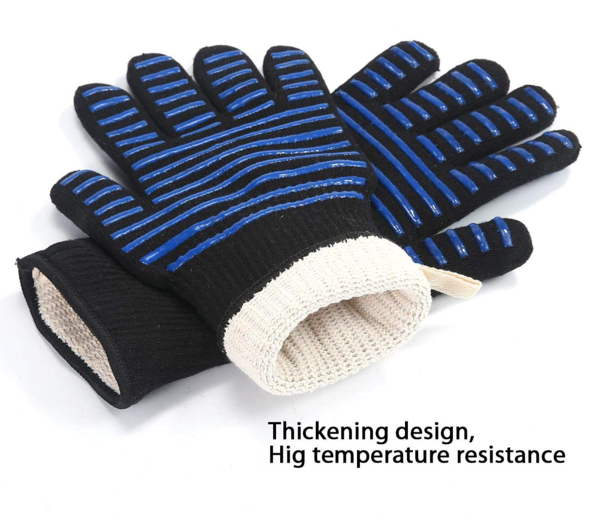 Heat Resistant Gloves - 1 Pair Blue Oven Mitts for Cooking, Baking, Grilling & BBQ - High Temperature Protection for Kitchen & Outdoor Use