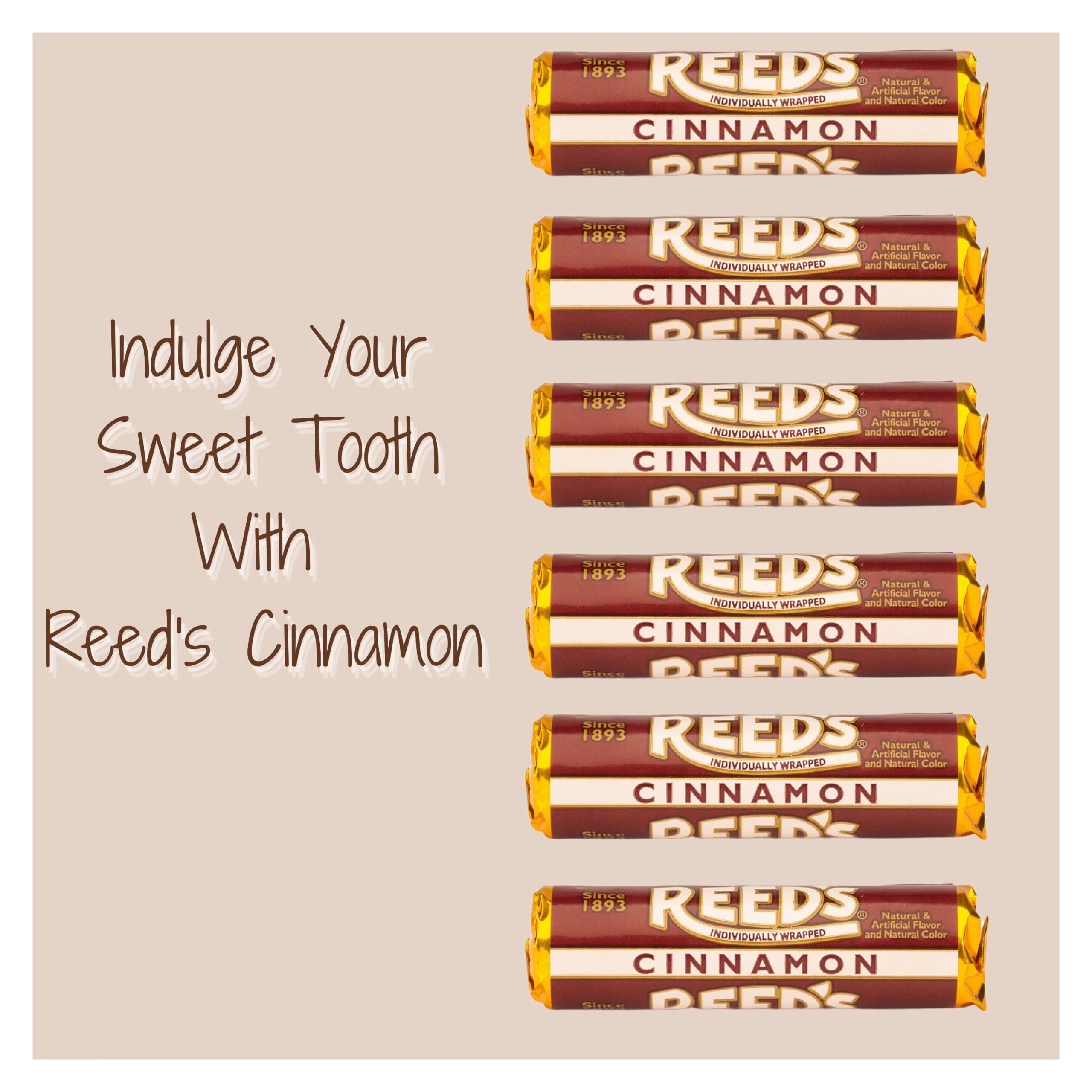 Reed's Classic Cinnamon Hard Candy Rolls - Individually Wrapped Traditional Candies (6 Pack, 1.01oz Each) | Perfect for Office Snacks, Party Favors & Holiday Treats