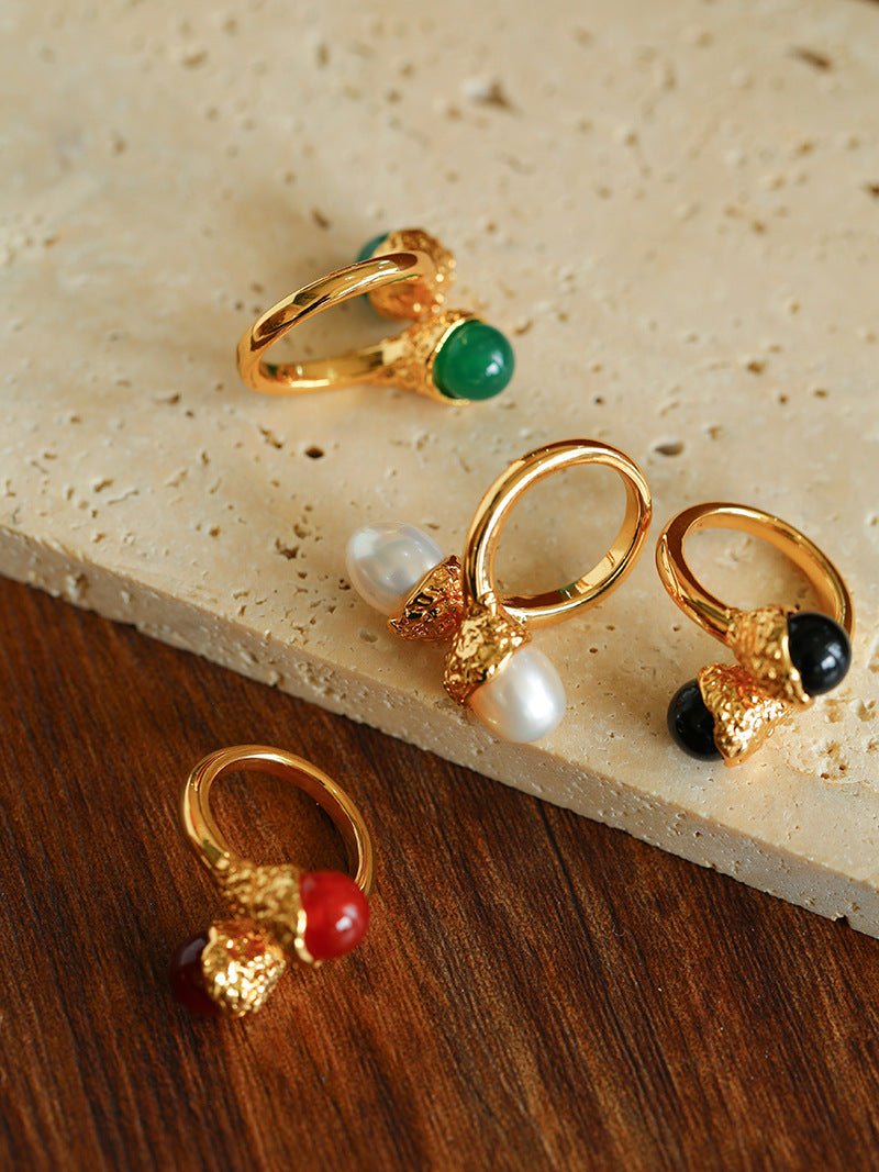 Gilded Bud Pearl Statement Ring - Elegant Gold-Plated Floral Pearl Jewelry for Women - Perfect for Weddings, Parties & Special Occasions