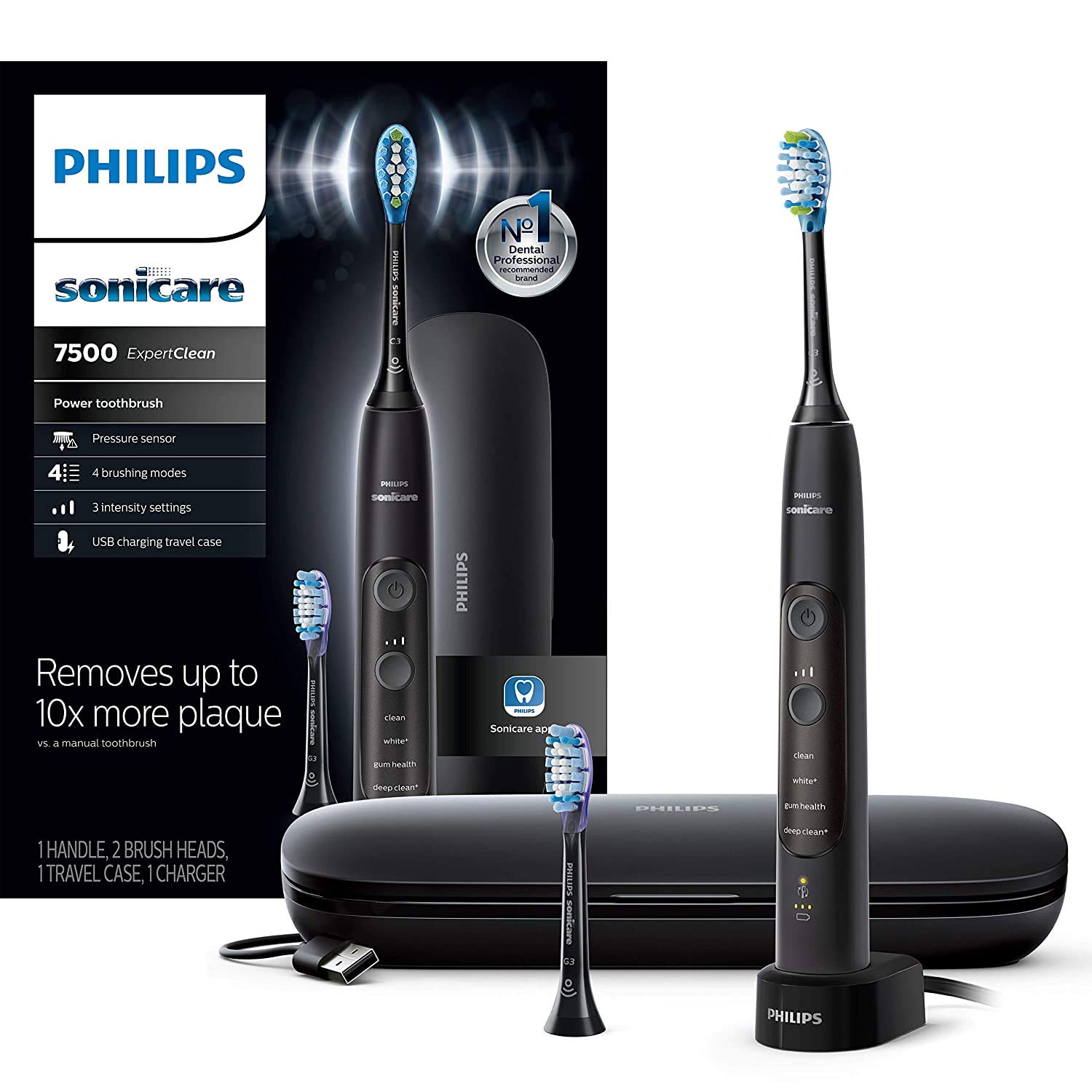 Philips Sonicare HX9690/05 ExpertClean 7500 Bluetooth Rechargeable Electric Toothbrush with Smart Sensor - Black | Professional Teeth Cleaning for Whitening & Gum Care | Perfect for Travel & Home Use