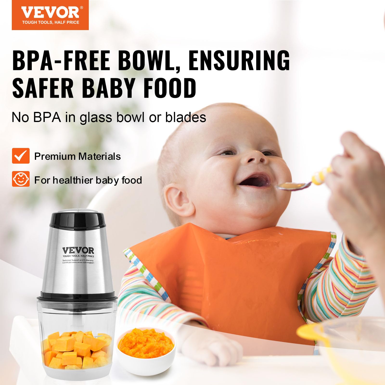 VEVOR 400W Mini Electric Food Processor & Meat Grinder, 2-Speed Stainless Steel Blender for Baby Food, Vegetables, Onion, Meat - Perfect for Home Cooking, Meal Prep & Small Kitchen Appliances (2.5 Cup Capacity)