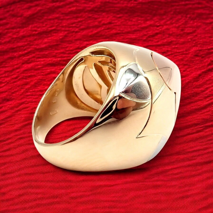 Authentic Bvlgari 18k Yellow White Rose Gold Tricolor Pyramid Ring - Size 6 | Luxury Statement Jewelry for Weddings, Parties & Special Occasions