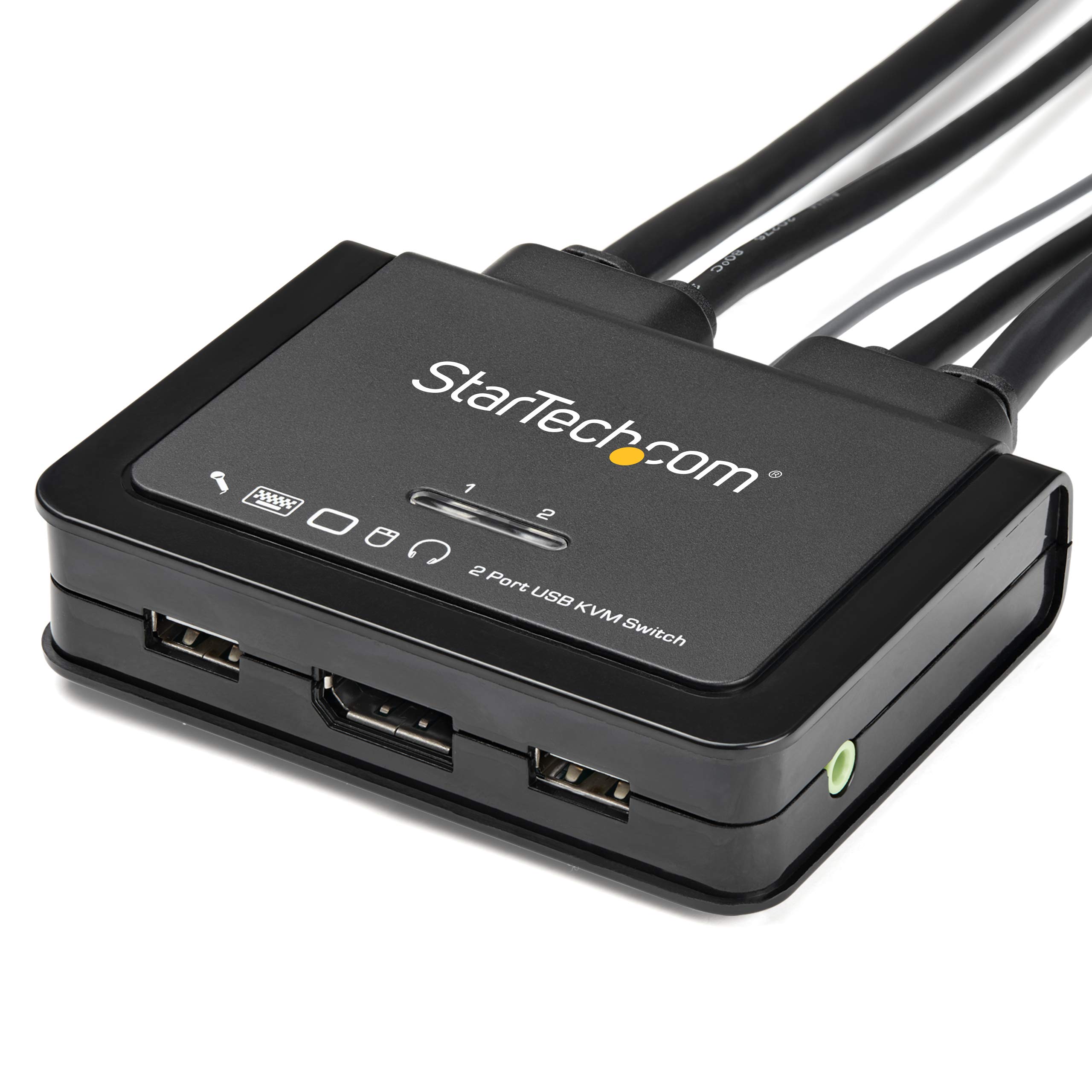 StarTech.com 2-Port DisplayPort KVM Switch - 4K 60Hz UHD DP 1.2 USB Desktop KVM with 4ft Cables & Audio Support - Bus-Powered & Remote Switching - Compatible with MacBook, ThinkPad & Windows PCs (SV211DPUA4K) - Perfect for Home Office & Multi-Computer Workspaces