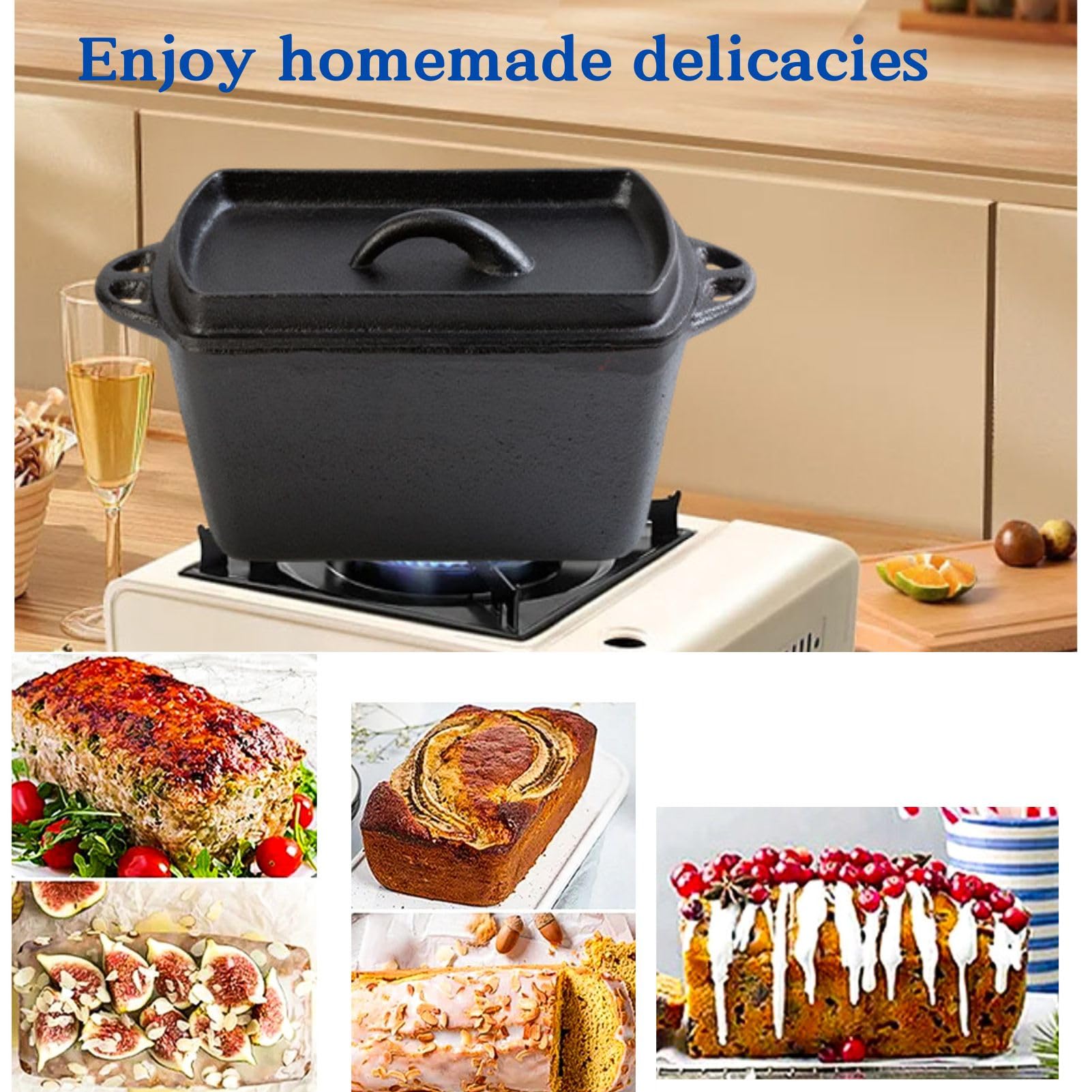 Bangminda Cast Iron Bread Loaf Pan with Lid - Premium Cast Iron Bread Maker & Roaster for Homemade Bread Baking - Perfect for Dutch Oven, Camping & Kitchen Use