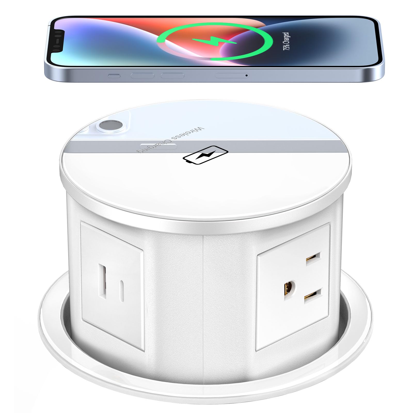 XBA Pop Up Outlet with 15W Fast Wireless Charger | 4 AC Outlets + 1 USB-A & 1 USB-C Port | Hidden Recessed Power Strip for Kitchen Countertop & Home Office Desk | 4.7