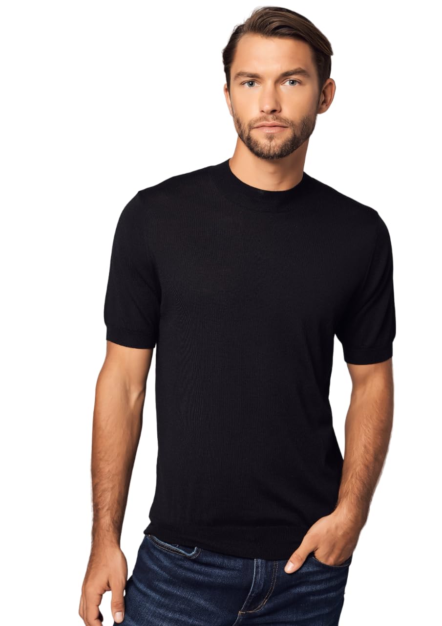 Premium Soft Cashmere Silk Blend High Neck T-Shirt for Women - Ultra Soft 2-Ply Knit Fabric, Slim Fit Crewneck Tee - Perfect for Work, Travel & Casual Wear