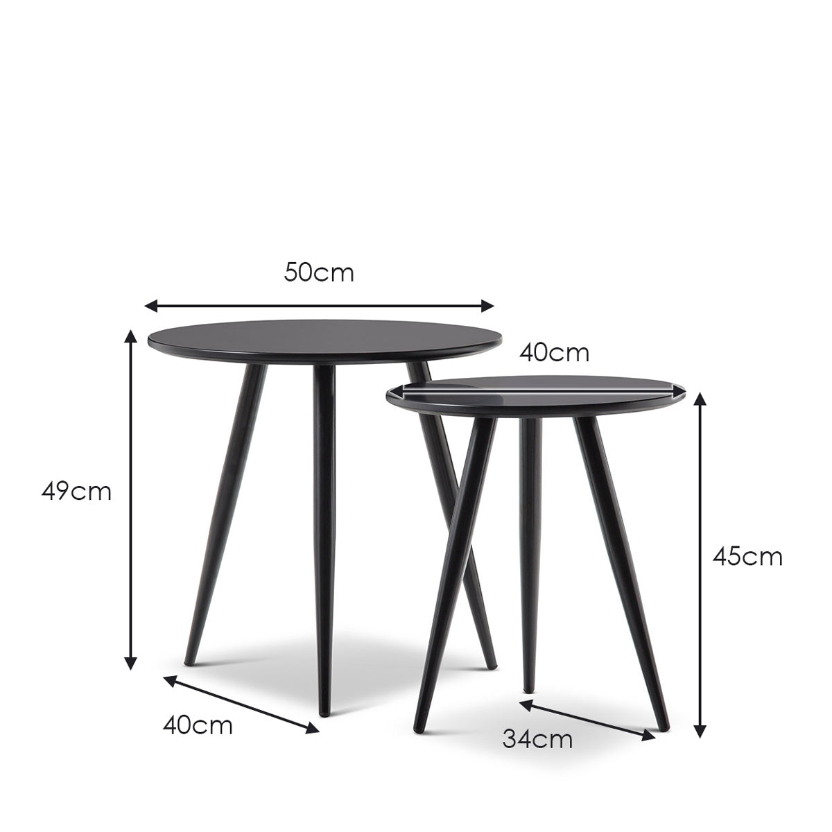 Komma Nested Side Tables - Set of 2 Modern End Tables for Living Room, Bedroom, or Office - Space-Saving Accent Tables with Sturdy Metal Frame and Wooden Top