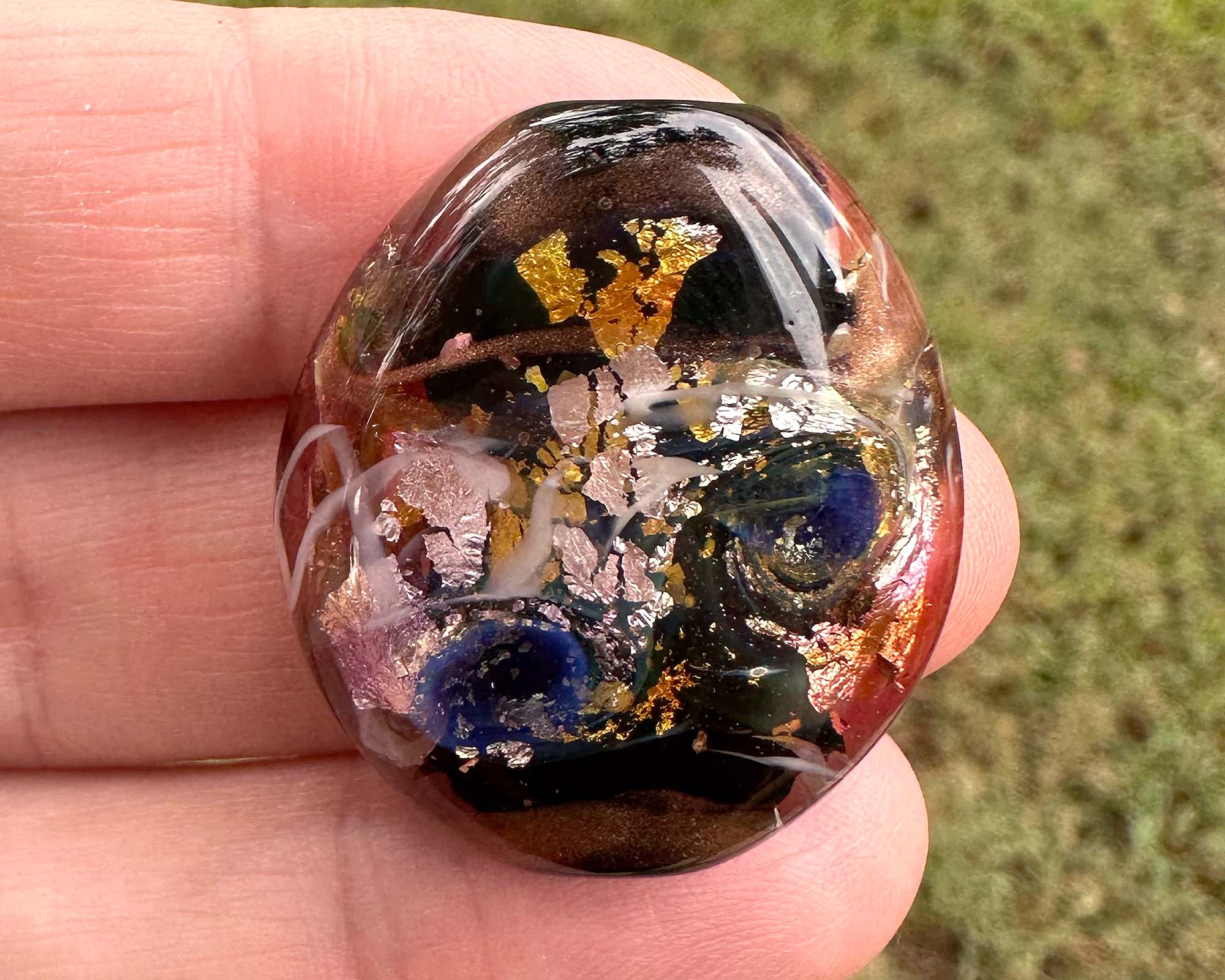 Blue Metals Shimmer Lampwork Glass Focal Bead for Jewelry Making - Handmade SRA Art Bead for Necklaces, Bracelets & DIY Craft Projects - Perfect for Beaders and Jewelry Designers