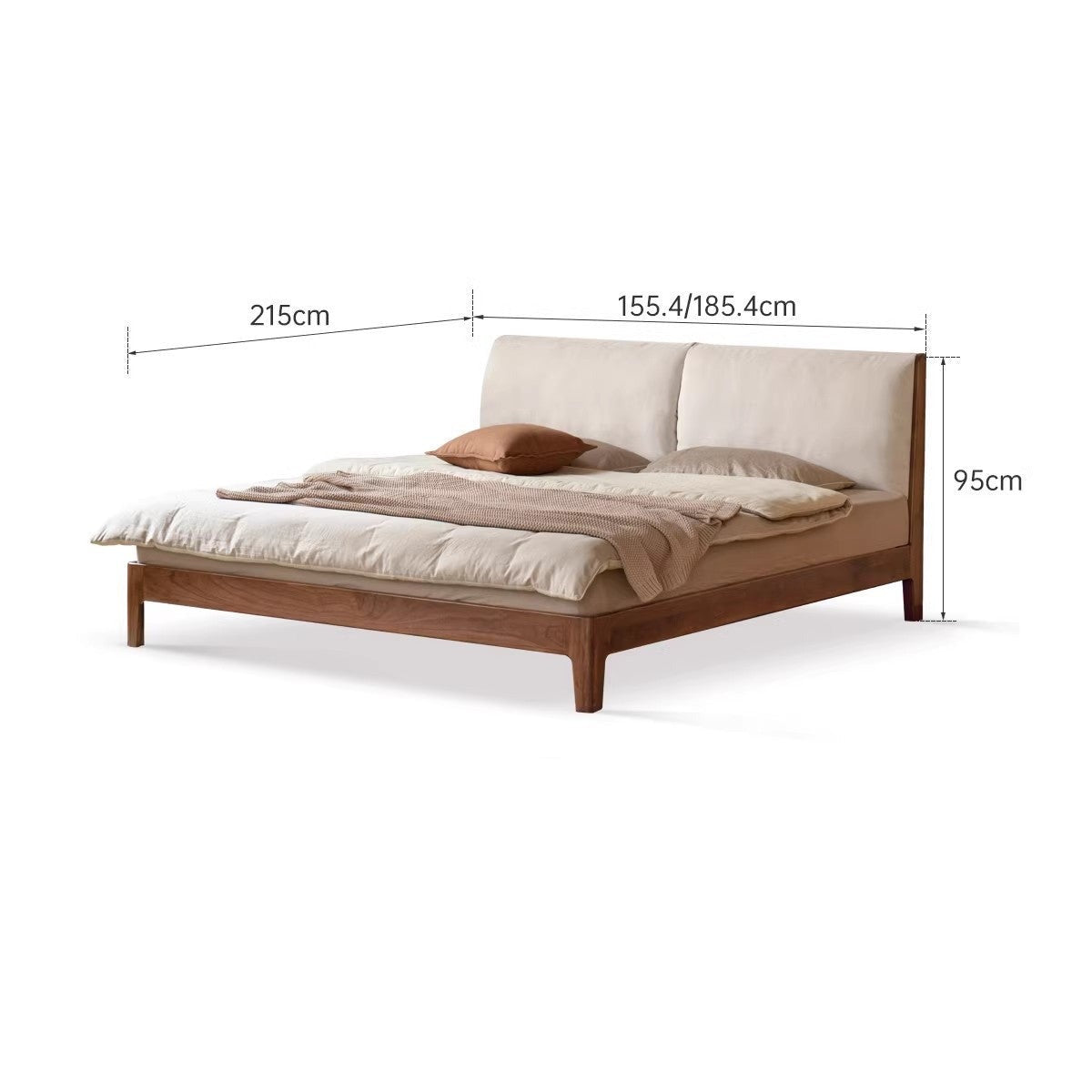 Solid Oak and Black Walnut Wood Fabric Soft Bed - Premium Handcrafted Wooden Bed Frame for Bedroom, Durable and Stylish Home Furniture for Master Bedroom, Guest Room, or Kids Room