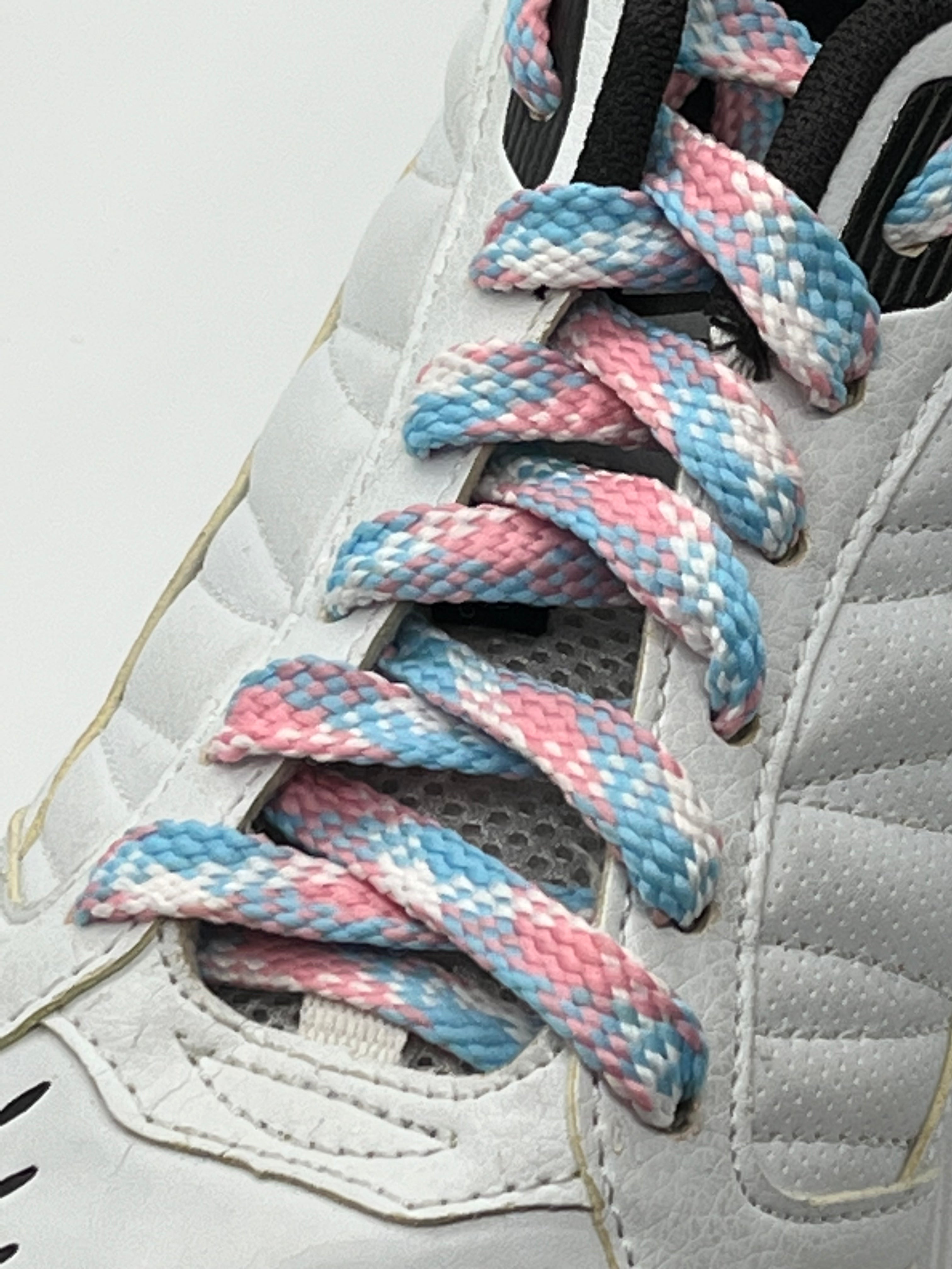 Flat Plaid Shoelaces for Sneakers & Shoes - Pink, Light Blue & White - Perfect for Casual, Athletic & Fashion Footwear
